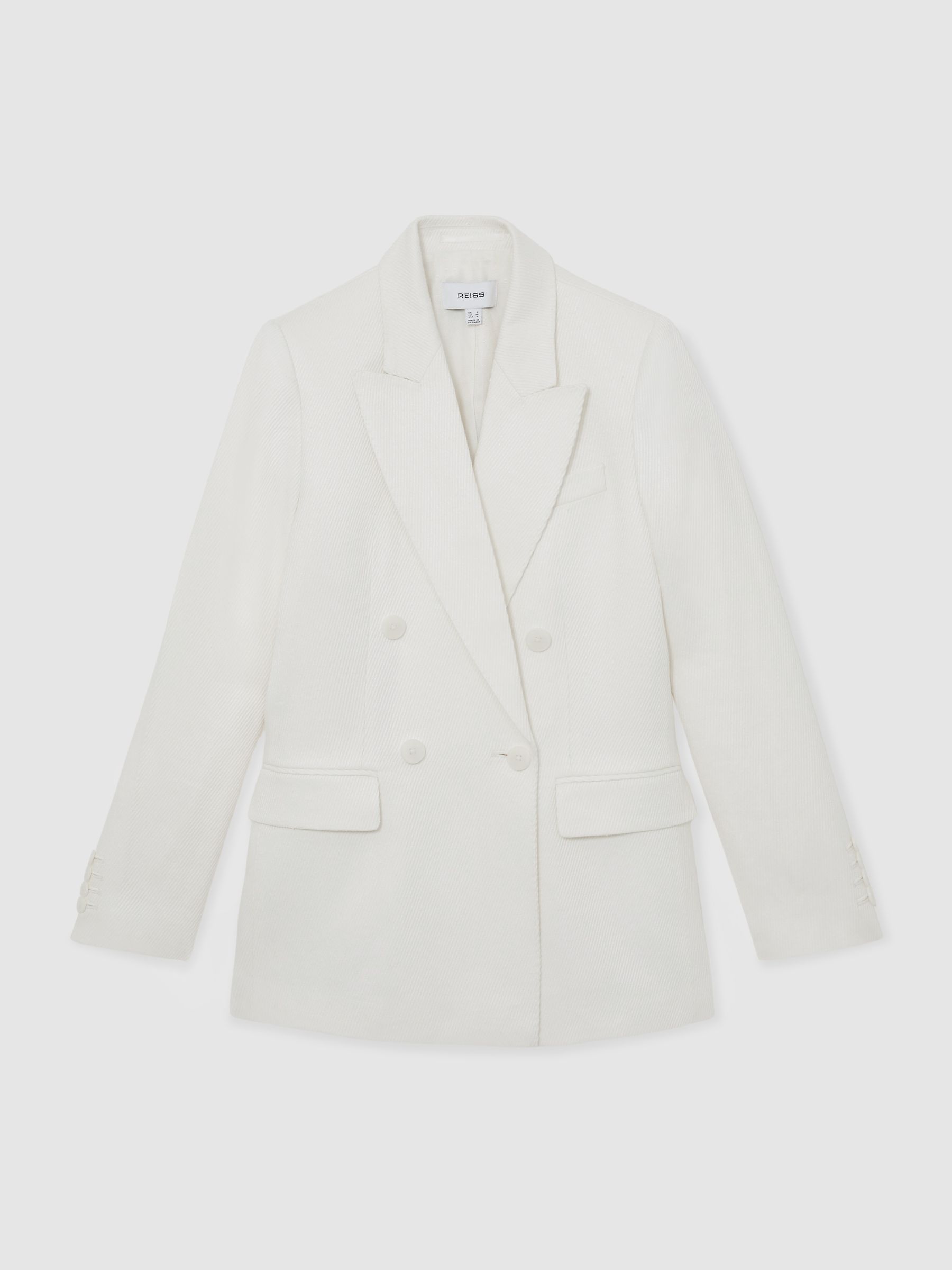 Linen-Blend Double-Breasted Suit Jacket in White - image 1