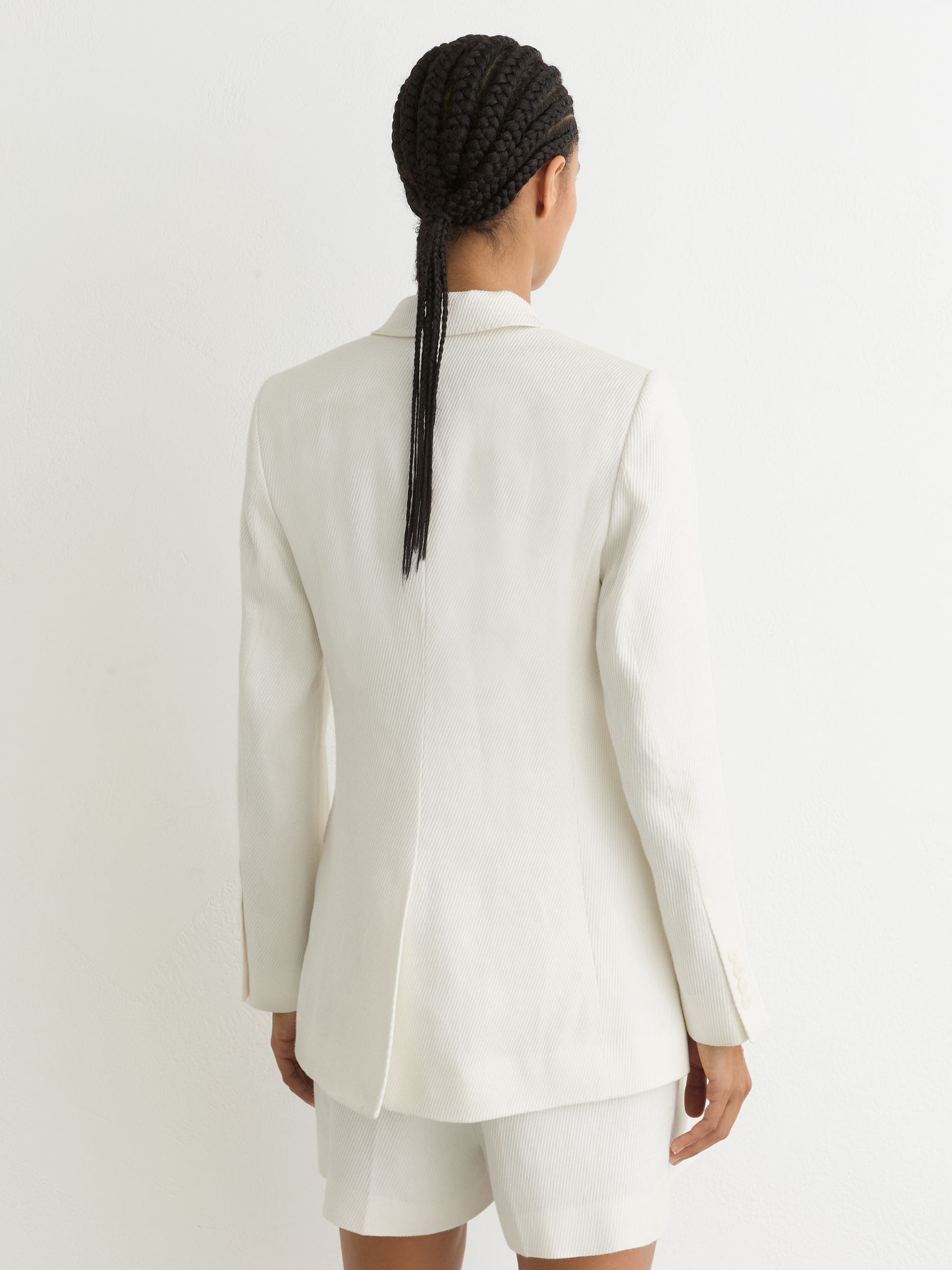 Linen-Blend Double-Breasted Suit Jacket in White - image 4