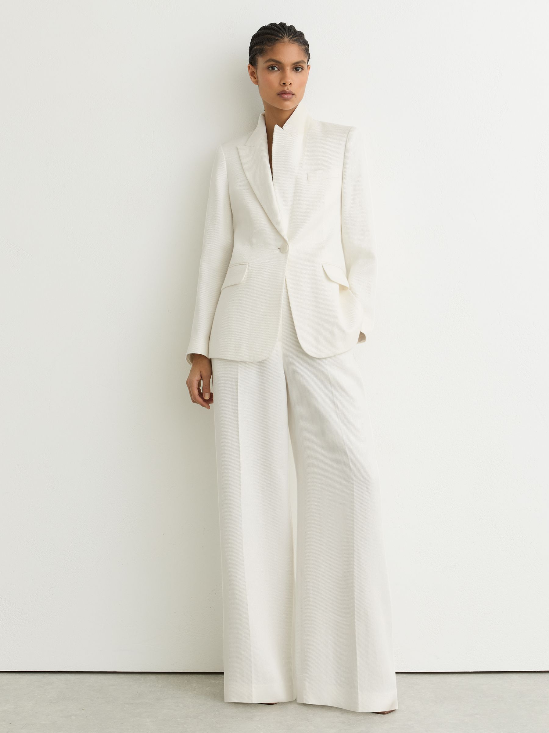 Linen-Blend Single-Breasted Suit Jacket in White - Image 1 of 8