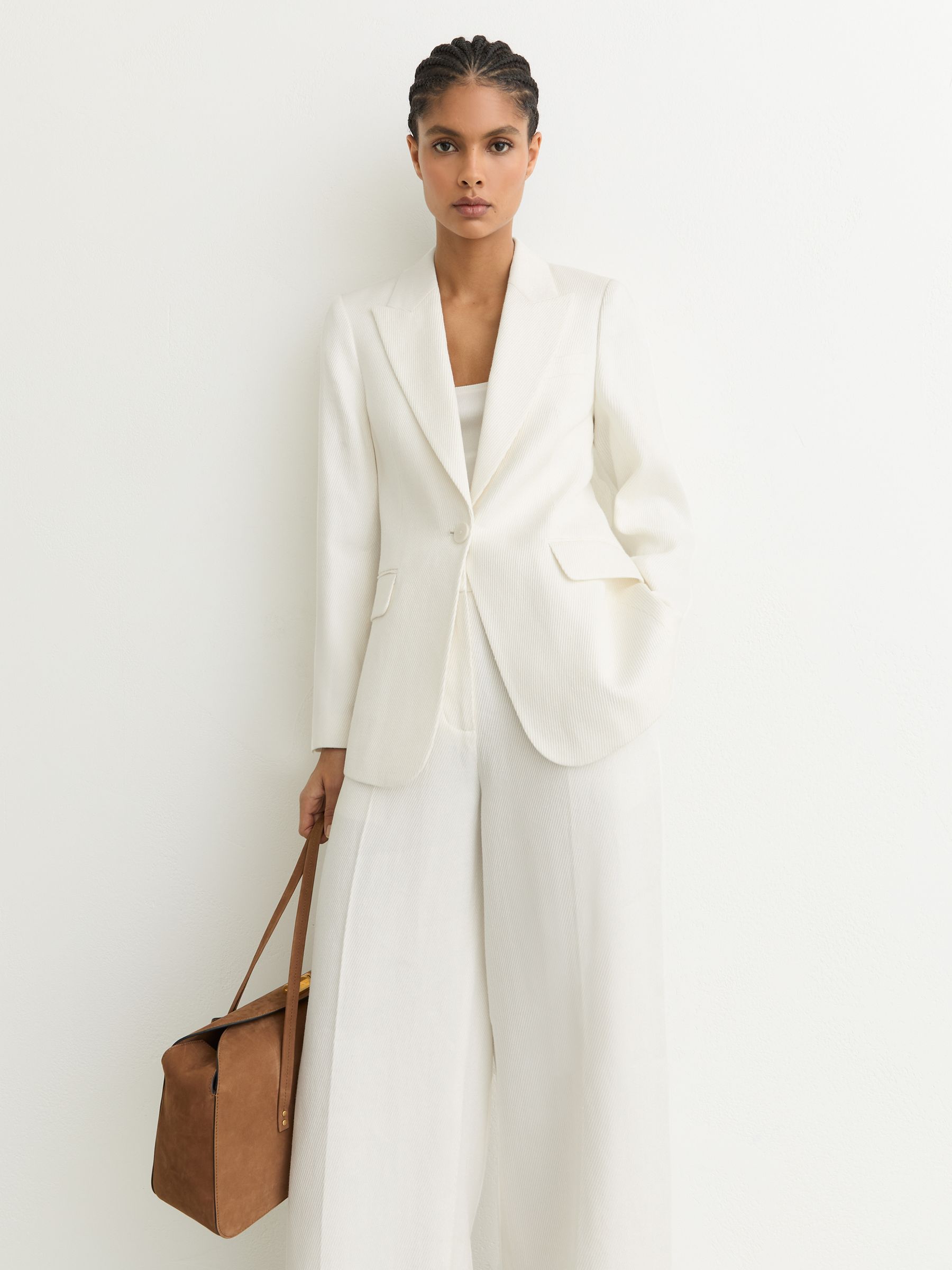 Linen-Blend Single-Breasted Suit Jacket in White - Image 3 of 8