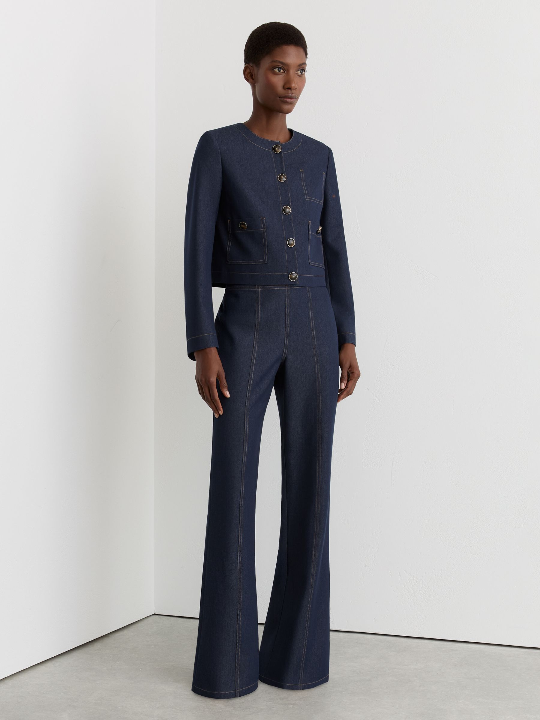 Flared-Leg Denim-Look Trousers in Dark Blue - image 2