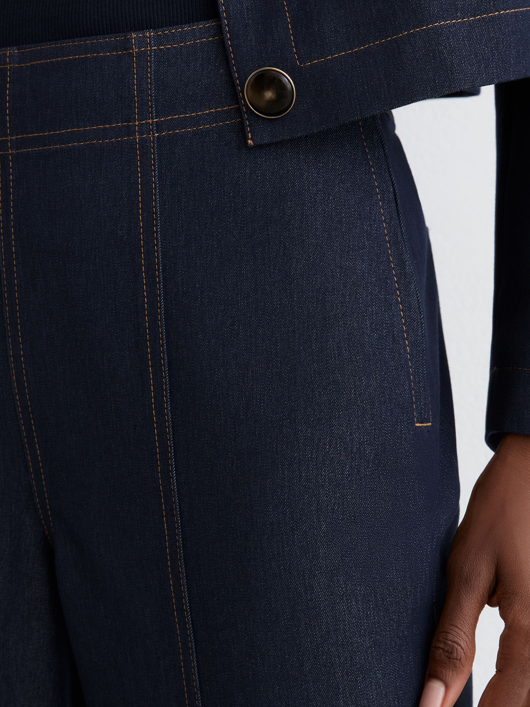 Flared-Leg Denim-Look Trousers in Dark Blue - image 5