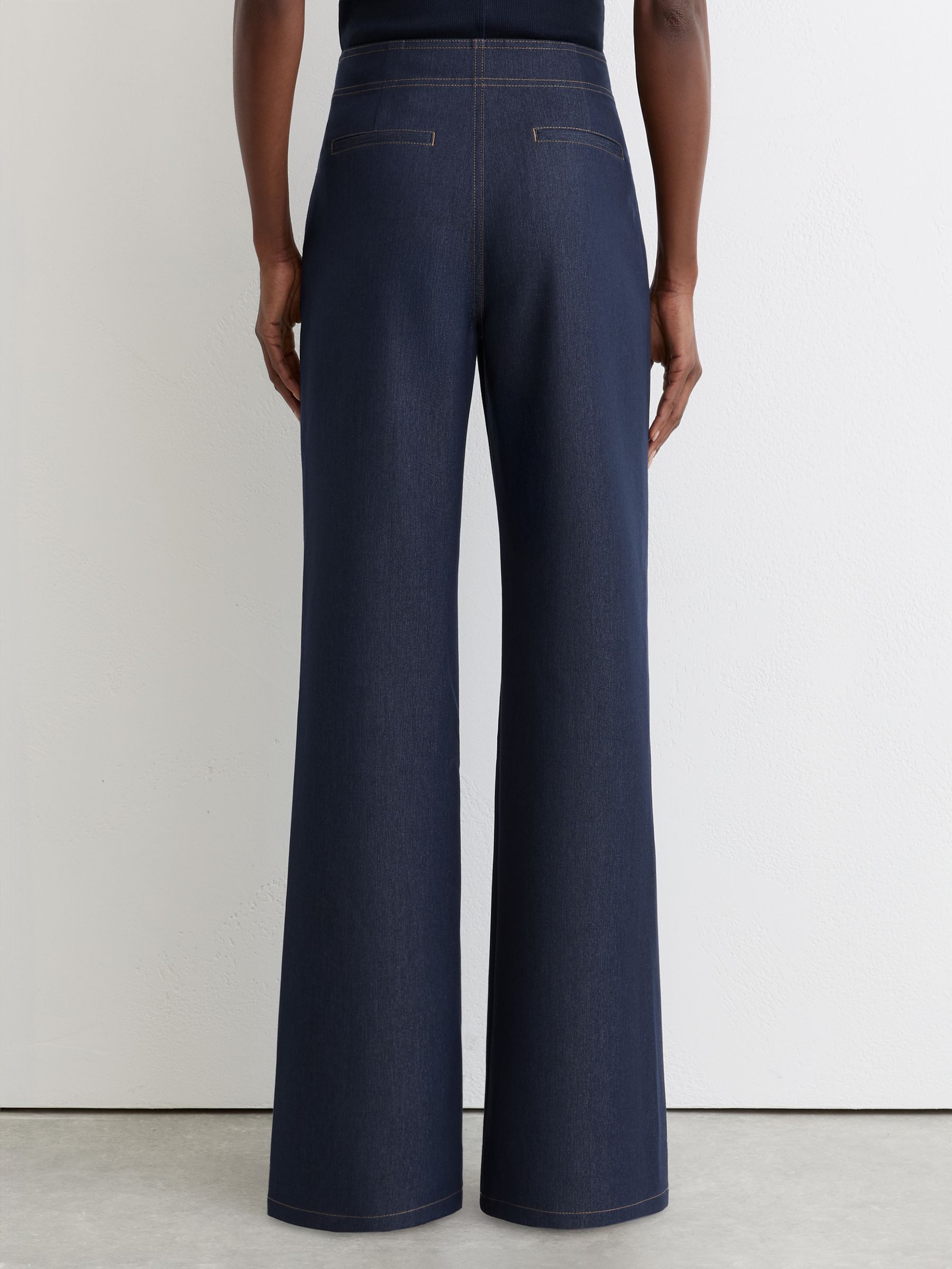 Flared-Leg Denim-Look Trousers in Dark Blue - image 4