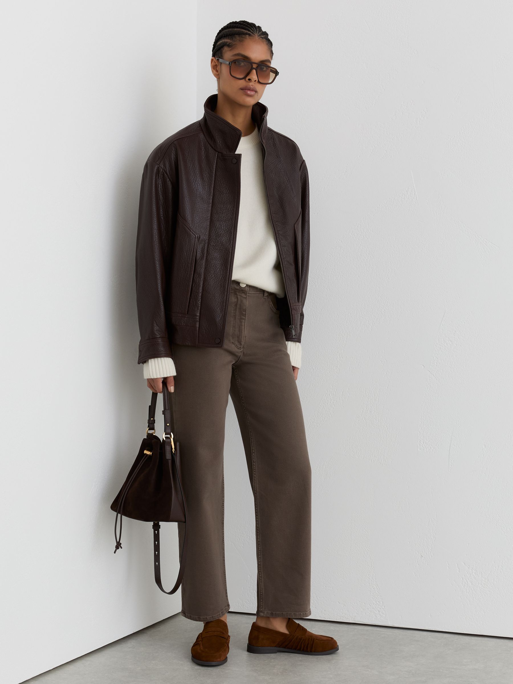 Mid-Rise Straight-Leg Jeans in Mocha Brown - Image 1 of 7