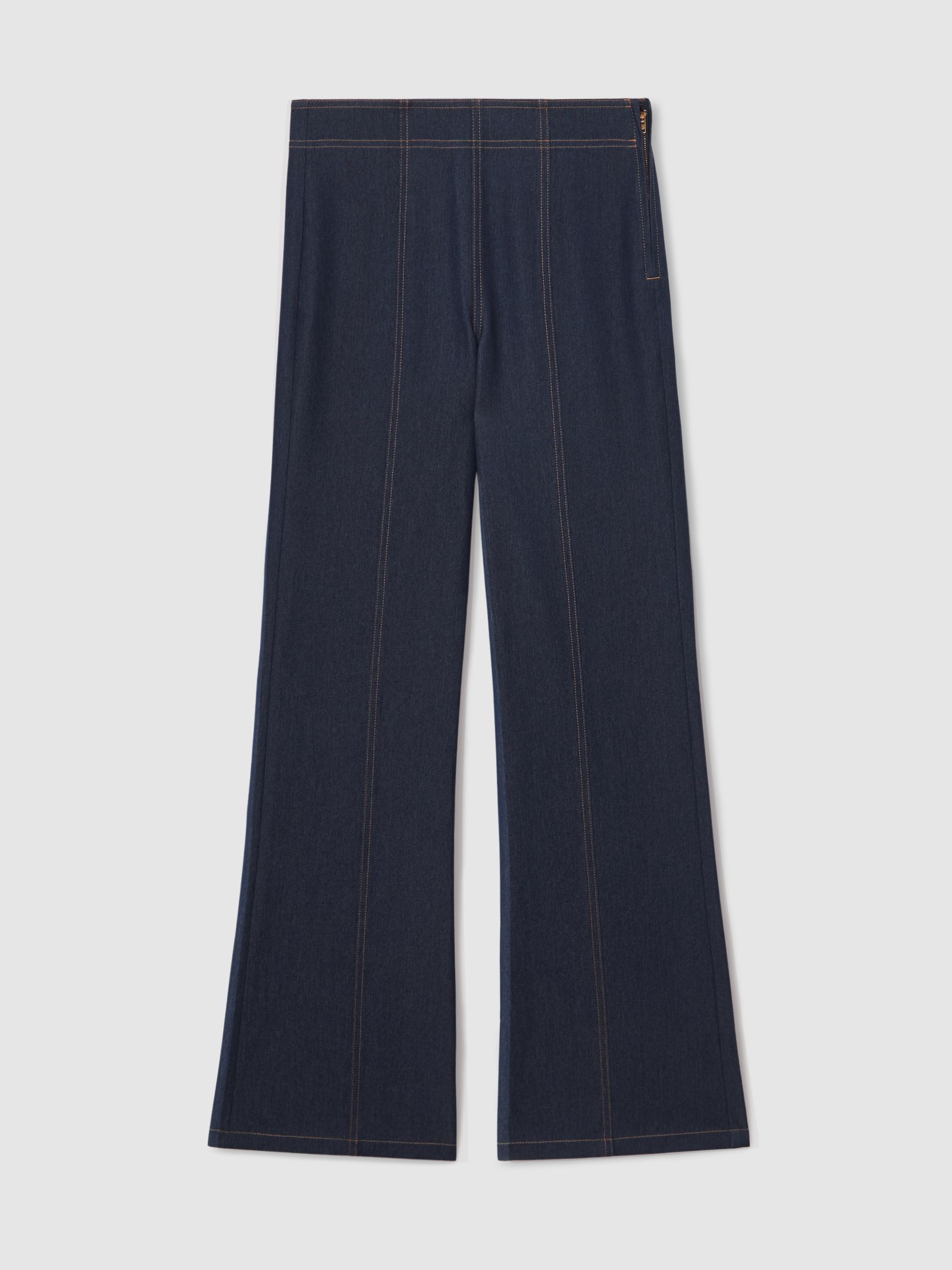 Petite Flared-Leg Denim-Look Trousers in Dark Blue - image 1