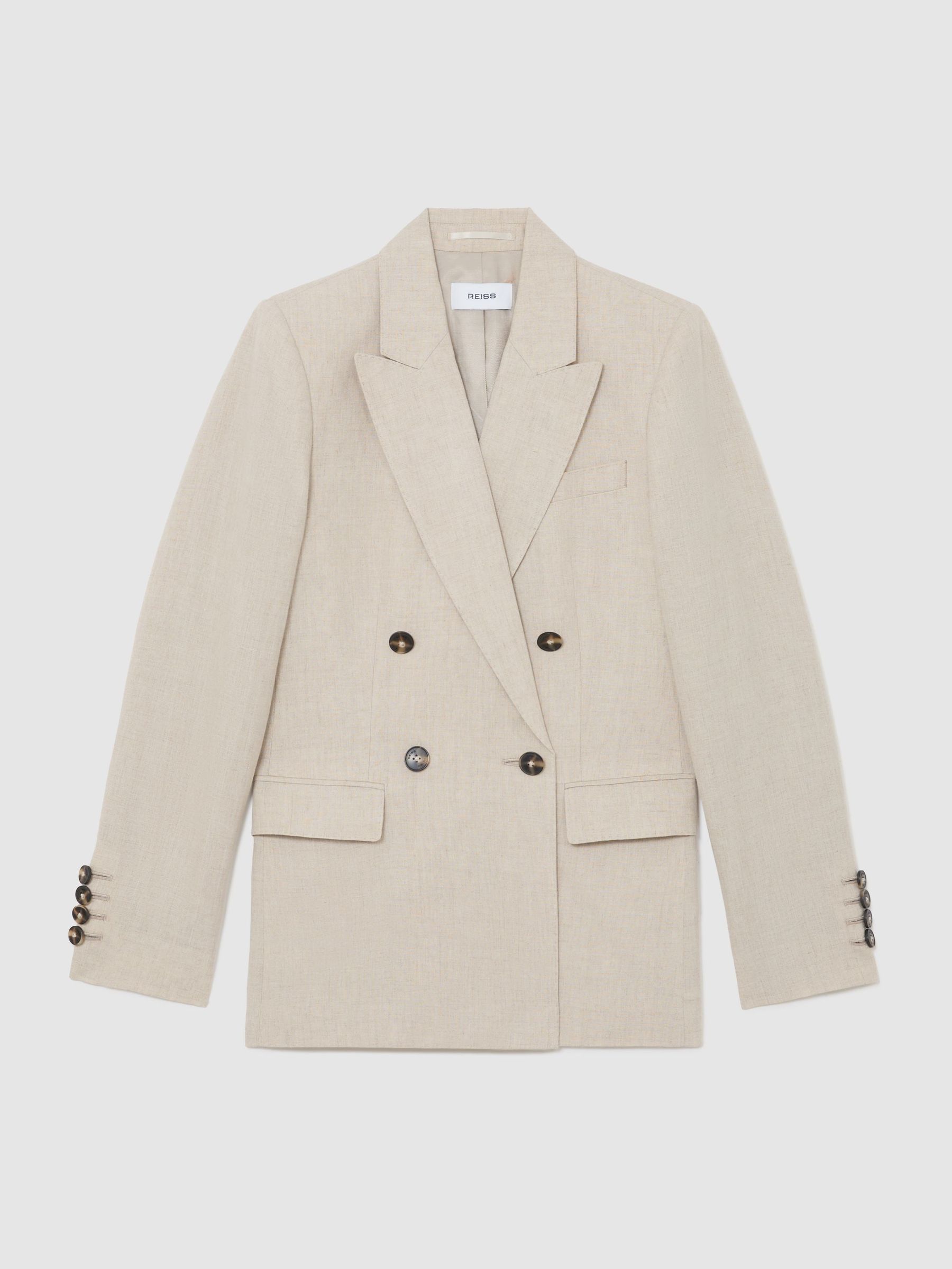 Linen Double-Breasted Suit Blazer in Neutral - Image 2 of 8