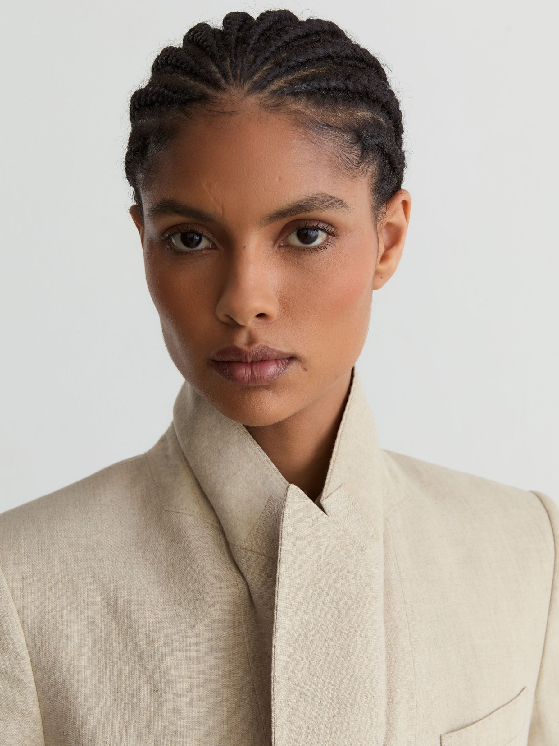 Linen Double-Breasted Suit Blazer in Neutral - Image 4 of 8
