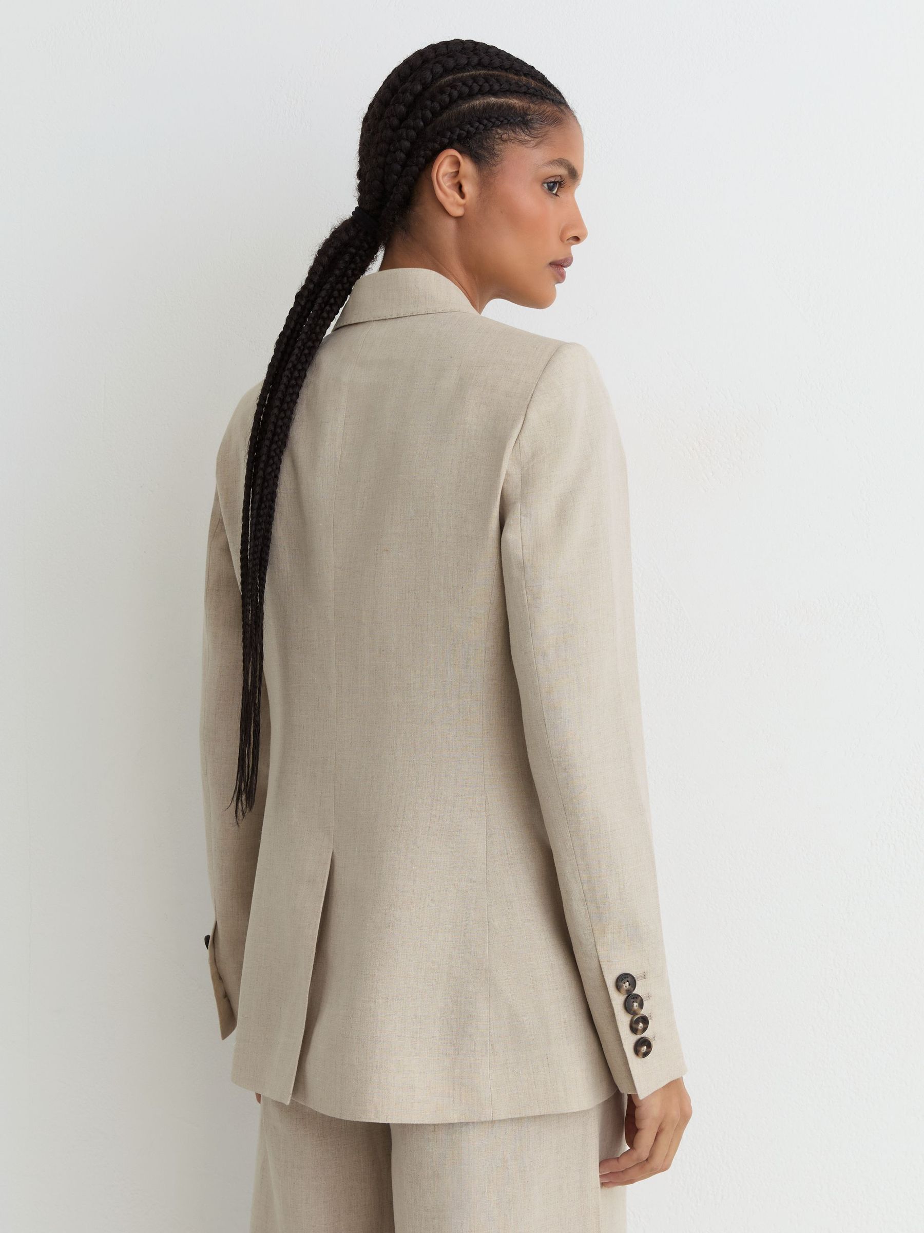 Linen Double-Breasted Suit Blazer in Neutral - Image 6 of 8