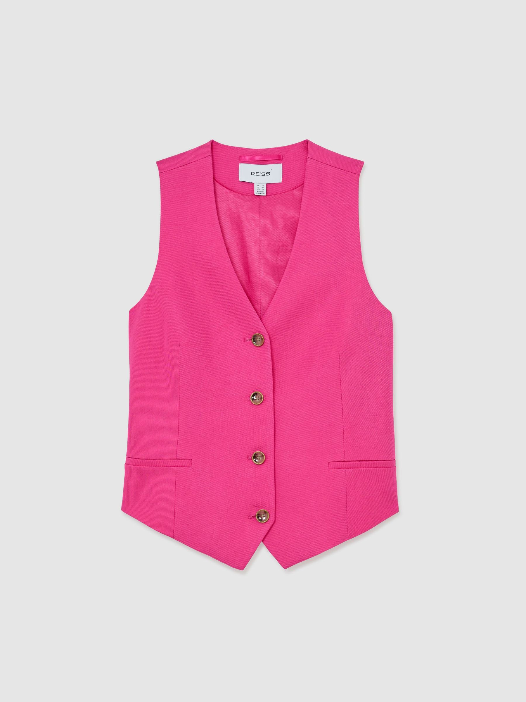 Button-Through Tailored Waistcoat with Linen in Pink - image 1