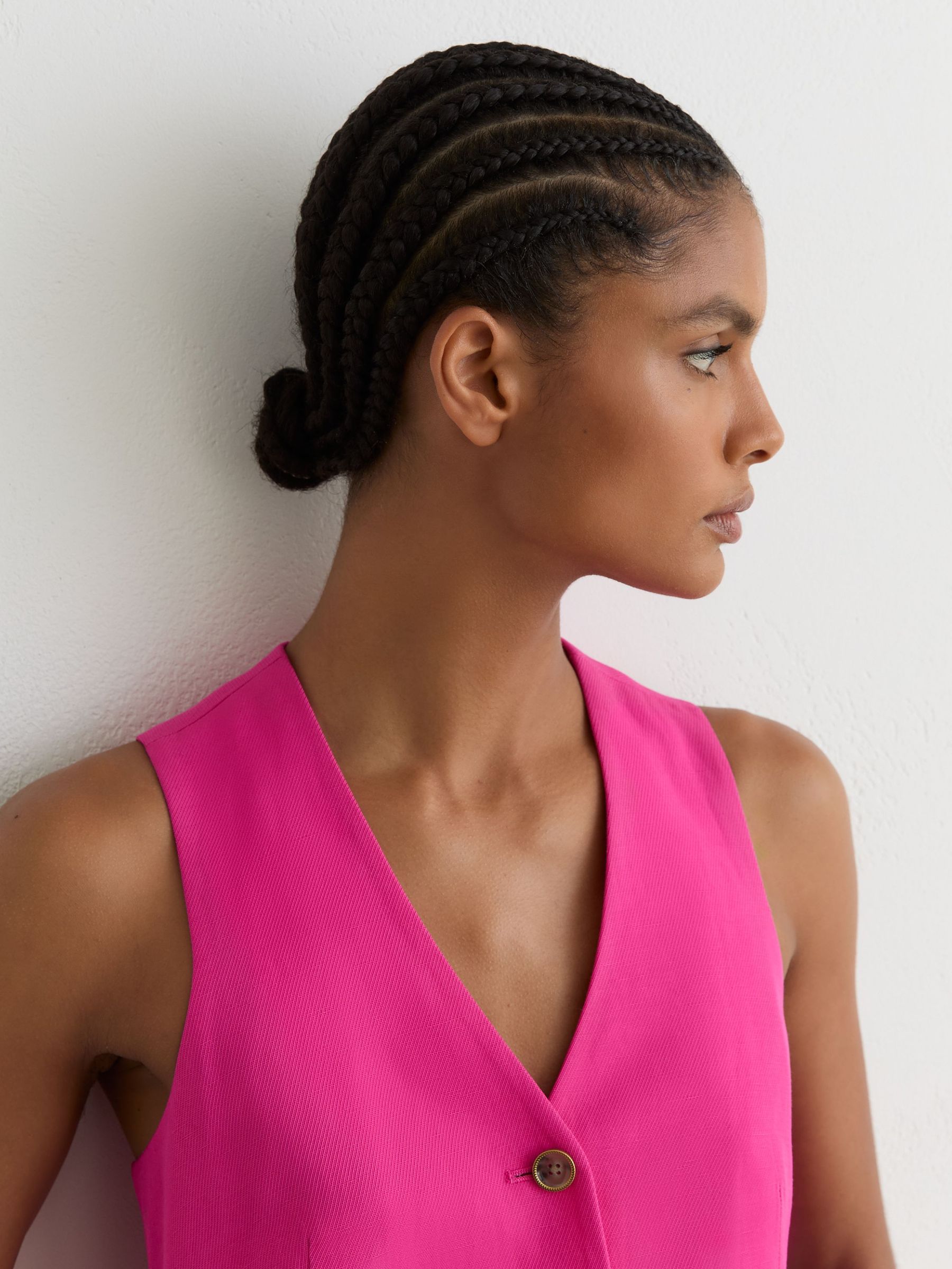 Button-Through Tailored Waistcoat with Linen in Pink - image 5