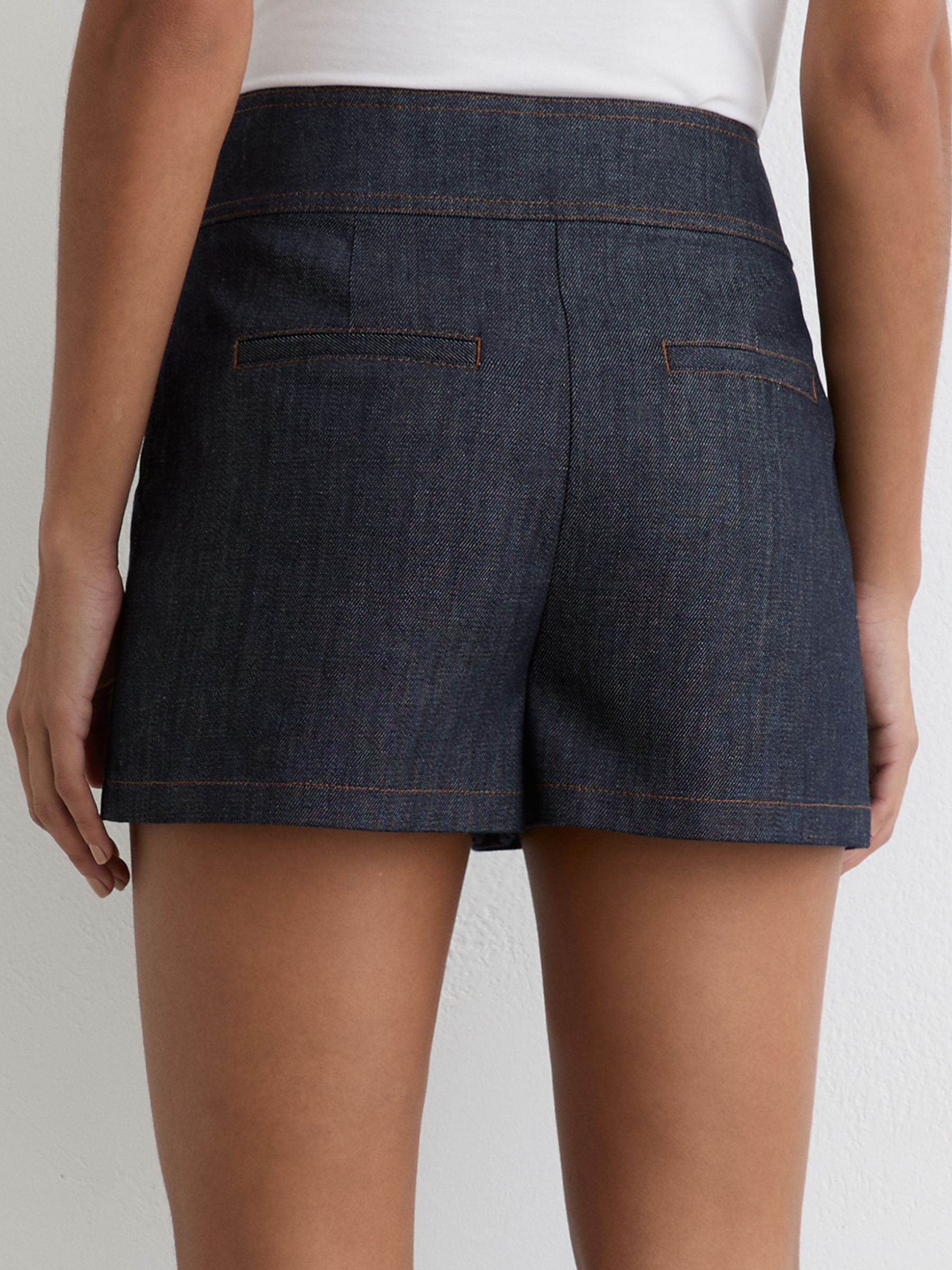 Button-Detail Denim Shorts in Dark Blue - Image 5 of 6