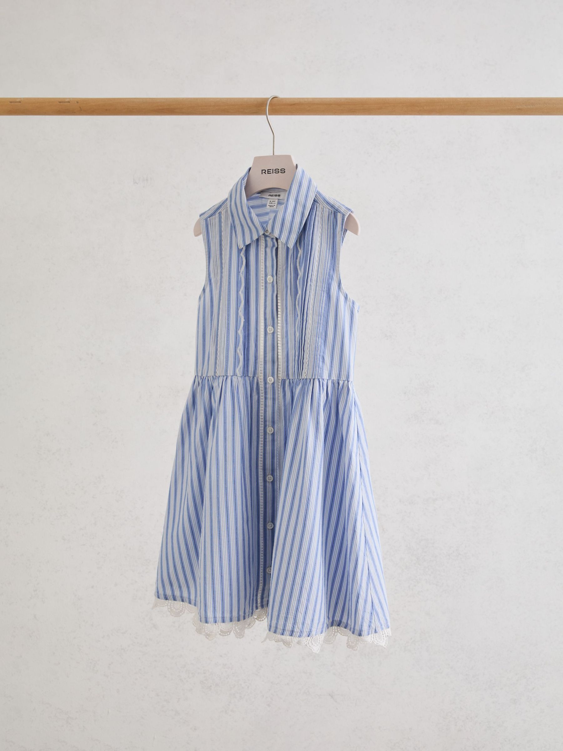 Reiss 9-13 yrs Cotton Striped Lace-Trim Shirt Dress in Blue/White