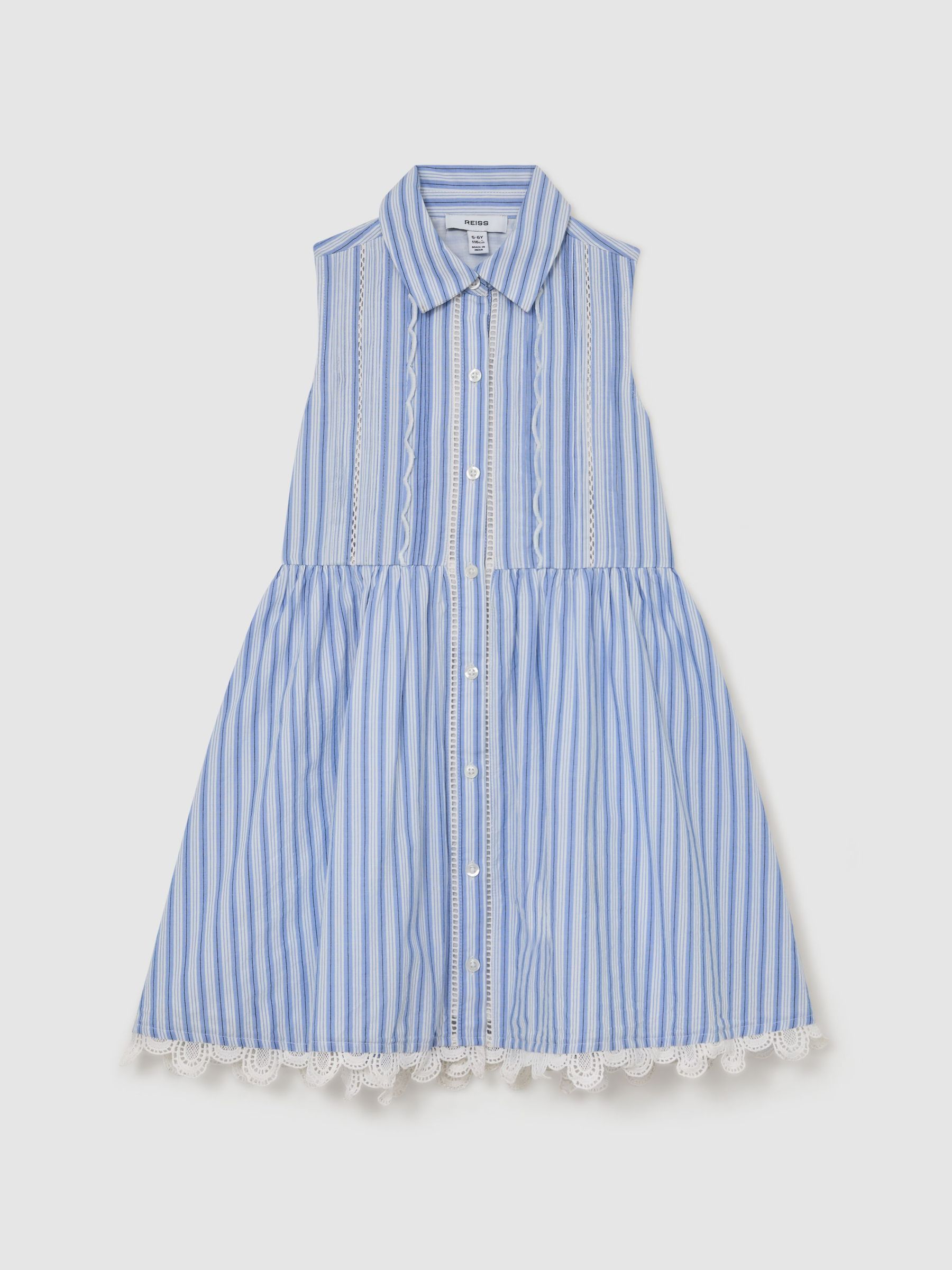 Cotton Striped Lace-Trim Shirt Dress in Blue/White - Image 2 of 3