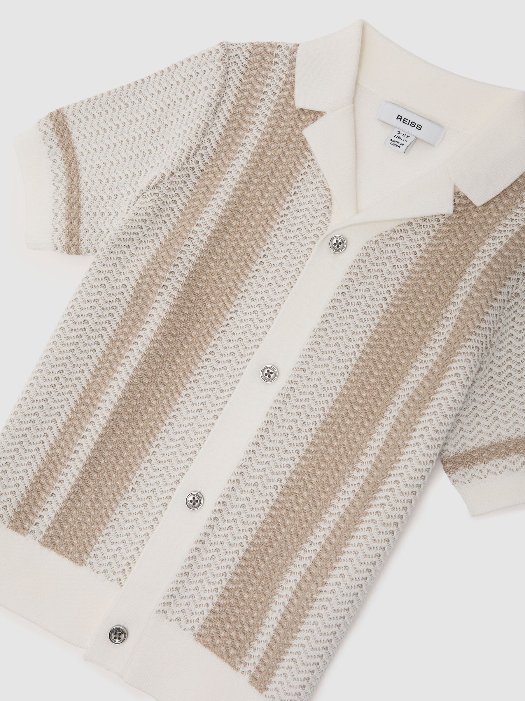 13-14 yrs Cotton Textured-Knit Striped Shirt in Off White/Light Camel - Image 1 of 3