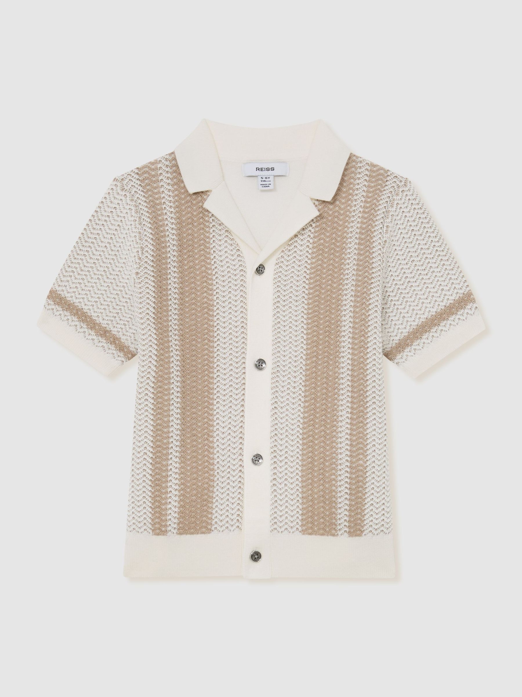13-14 yrs Cotton Textured-Knit Striped Shirt in Off White/Light Camel - Image 3 of 3