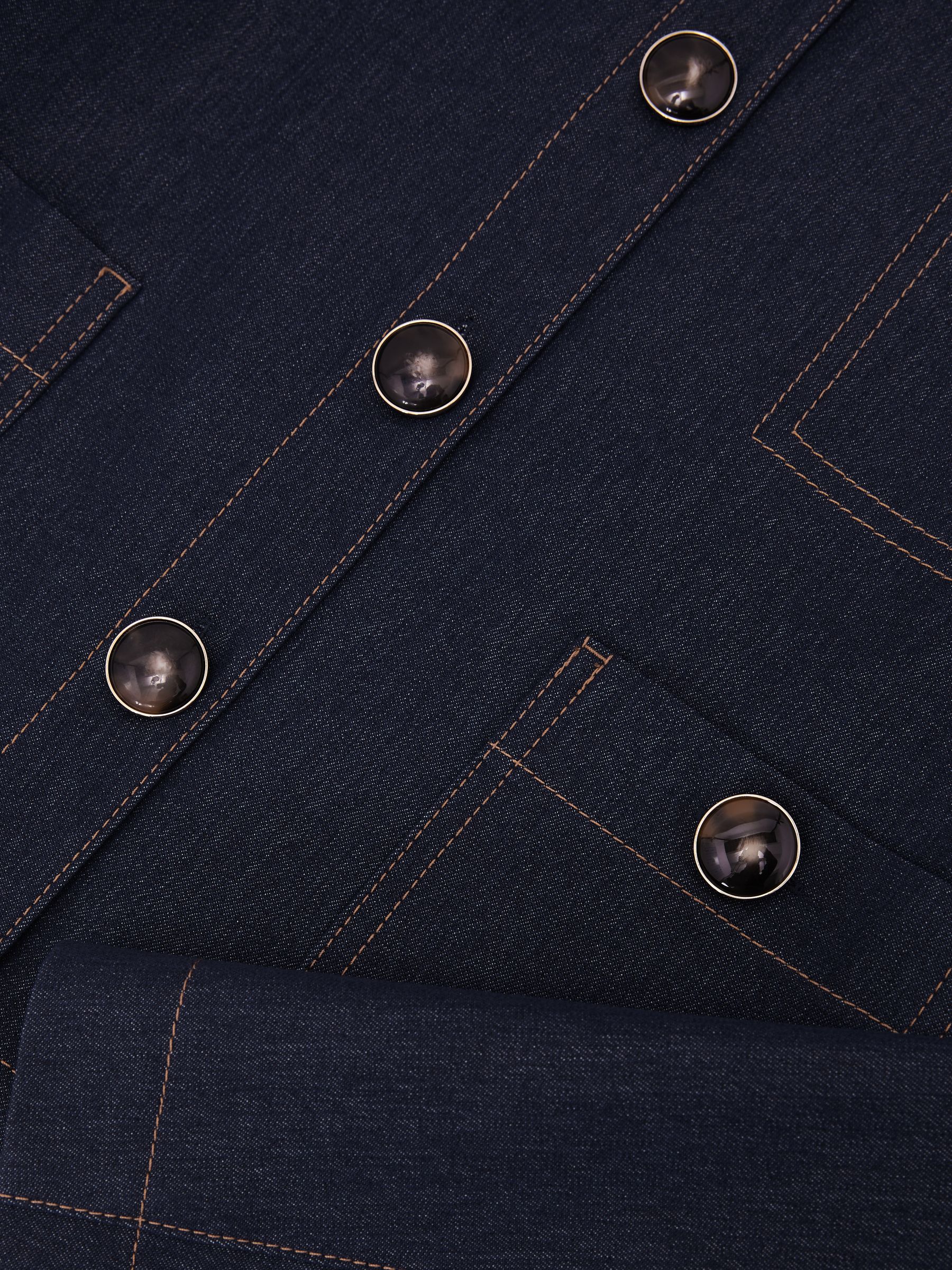 Collarless Denim-Look Cropped Jacket in Dark Blue - image 3