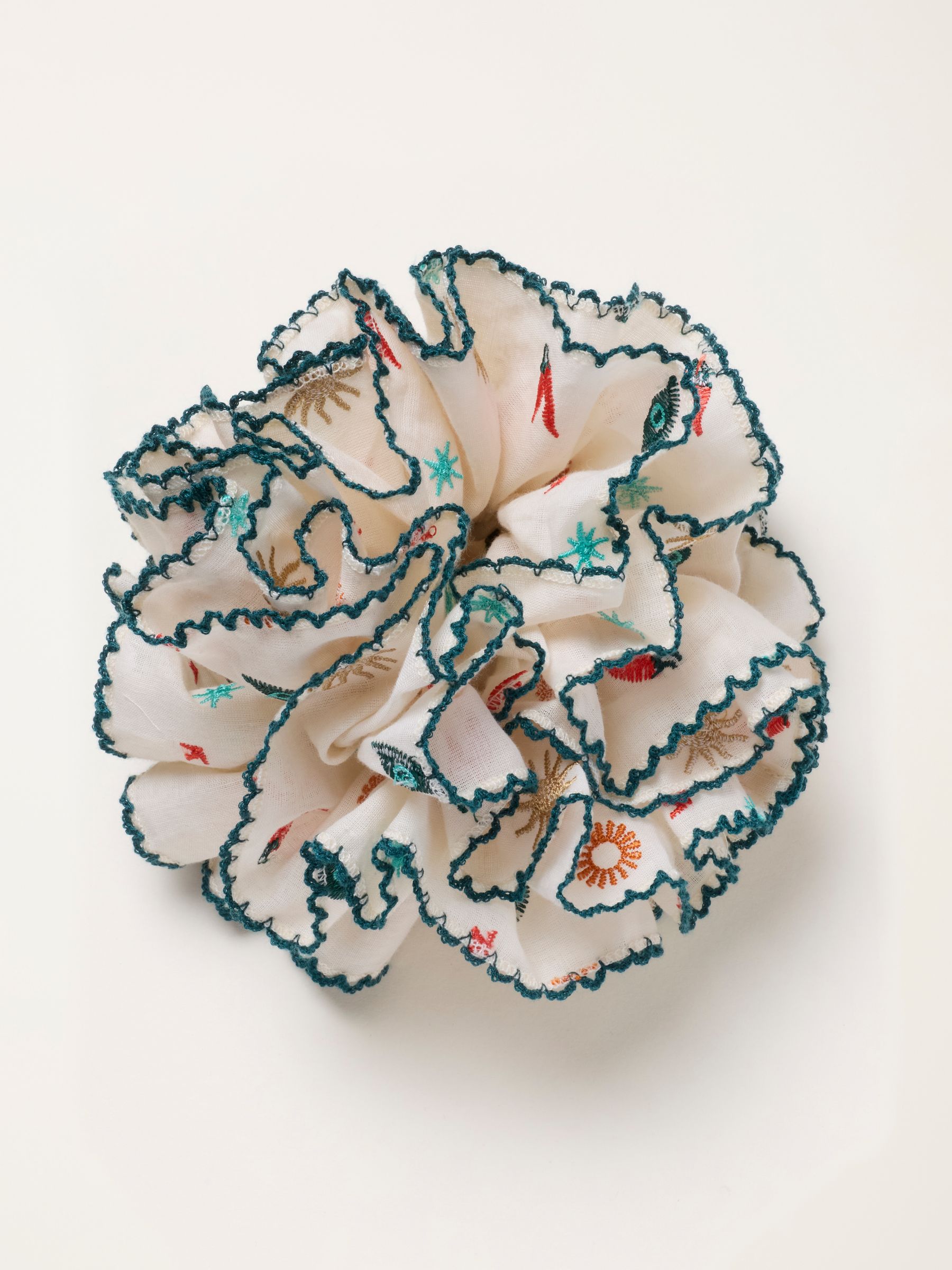 Cream Embroidered Scrunchie - Image 1 of 2