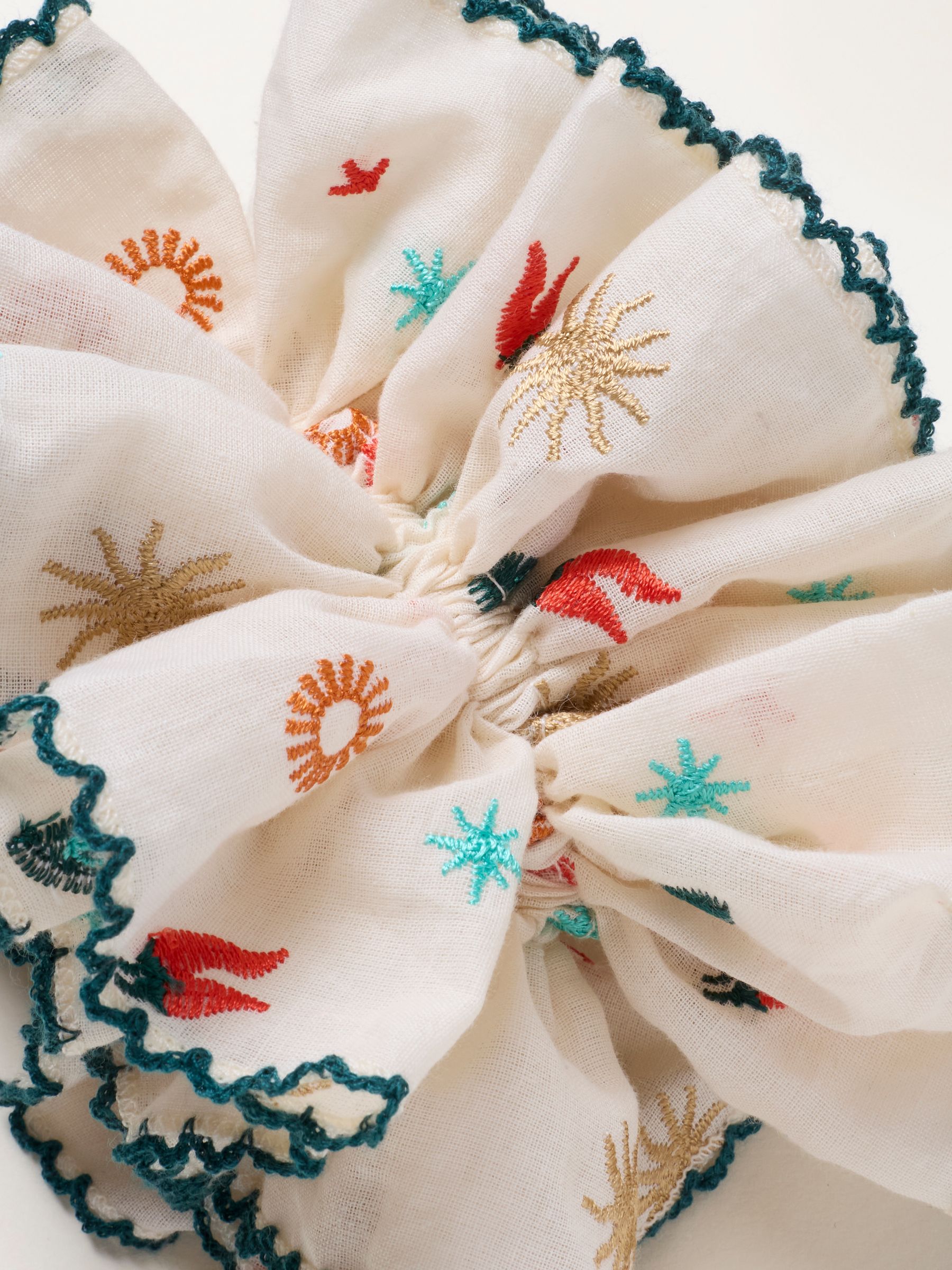 Cream Embroidered Scrunchie - Image 2 of 2 Cream Embroidered Scrunchie - Image 2 of 2