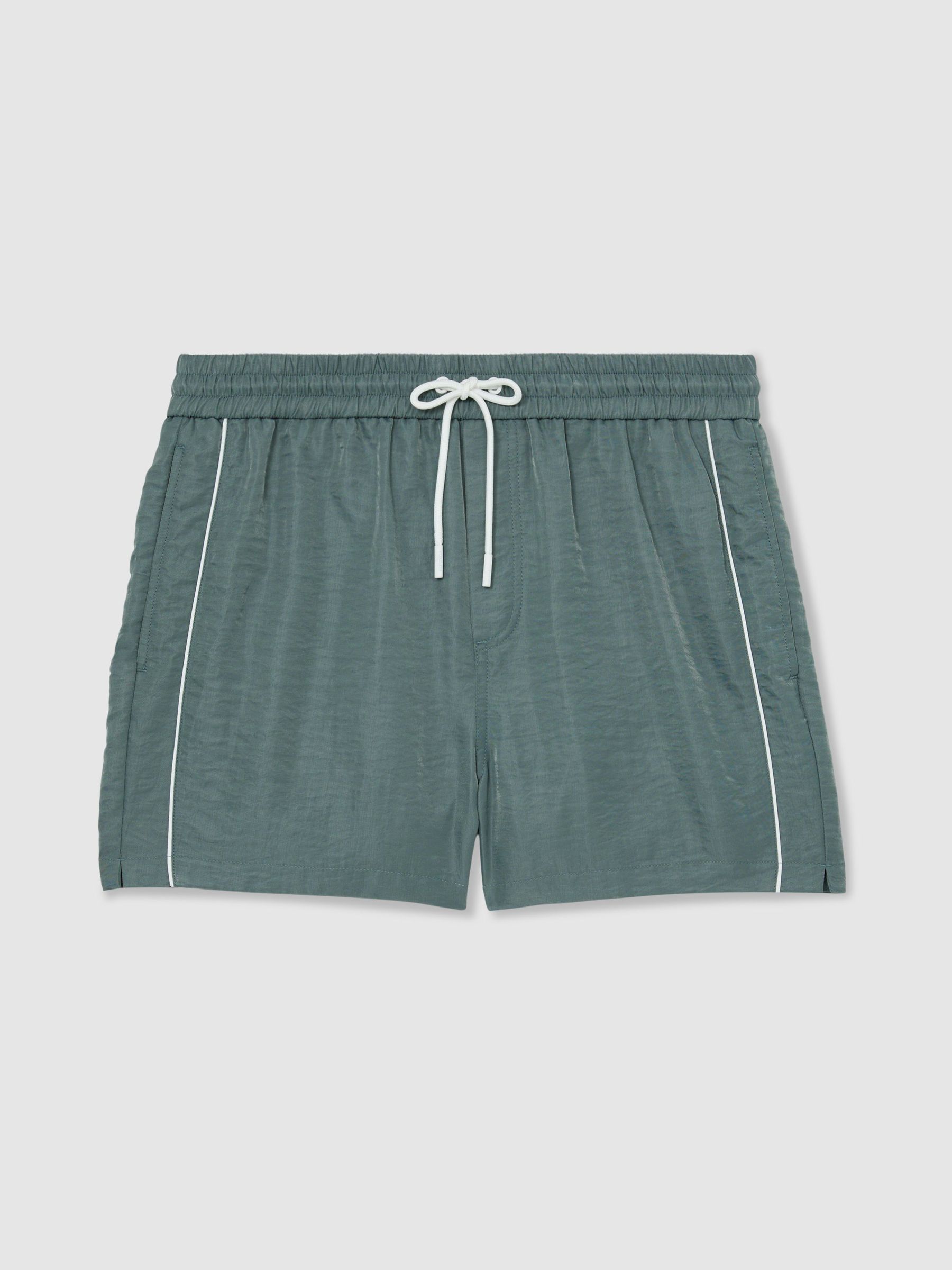 Piped Drawstring Swim Shorts in Sage Green - Image 2 of 7