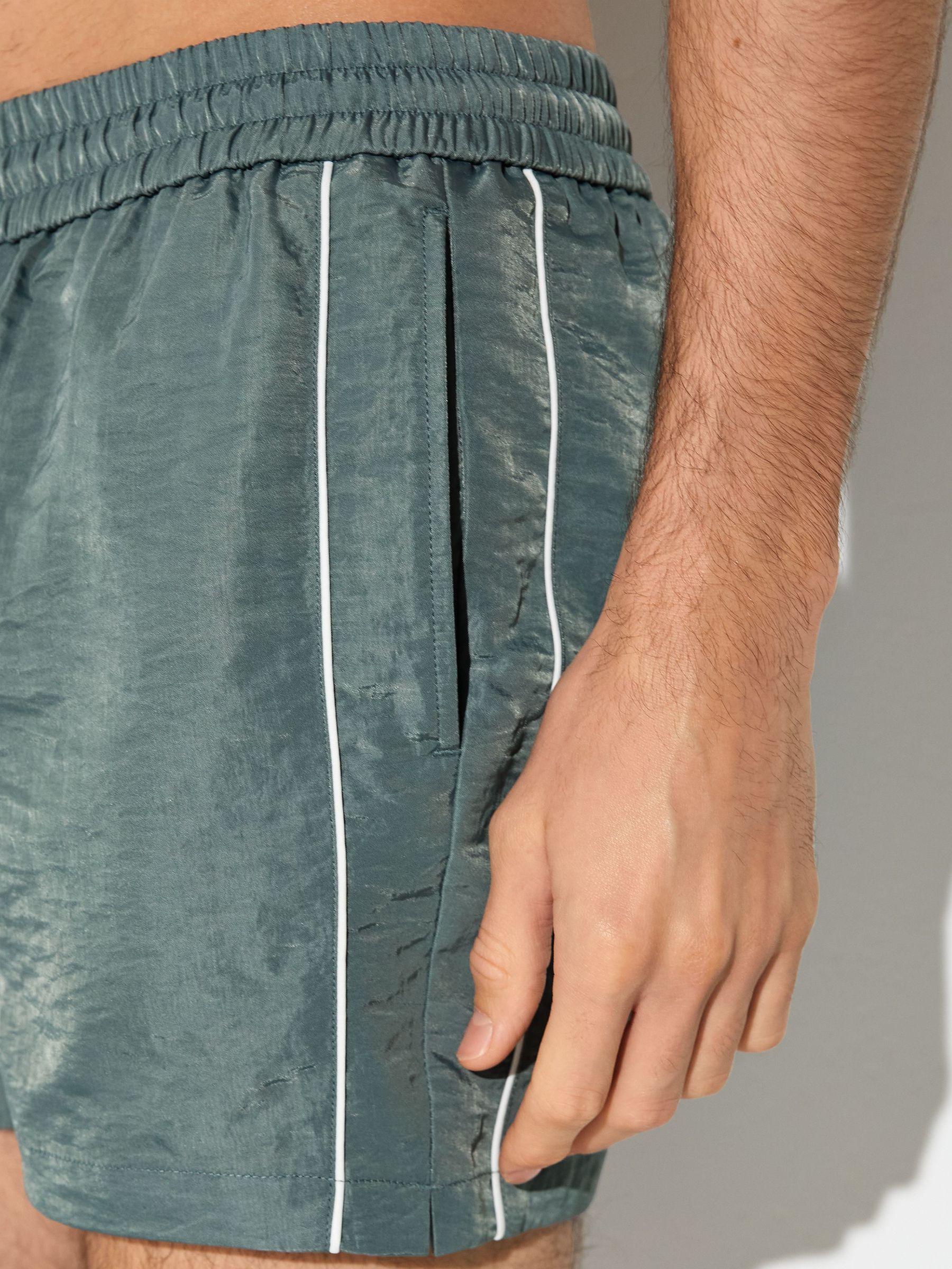 Piped Drawstring Swim Shorts in Sage Green - Image 3 of 7