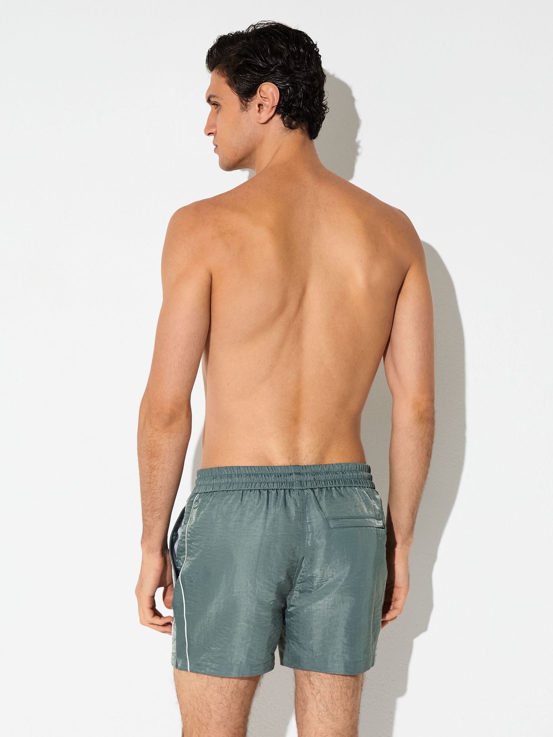 Piped Drawstring Swim Shorts in Sage Green - Image 5 of 7