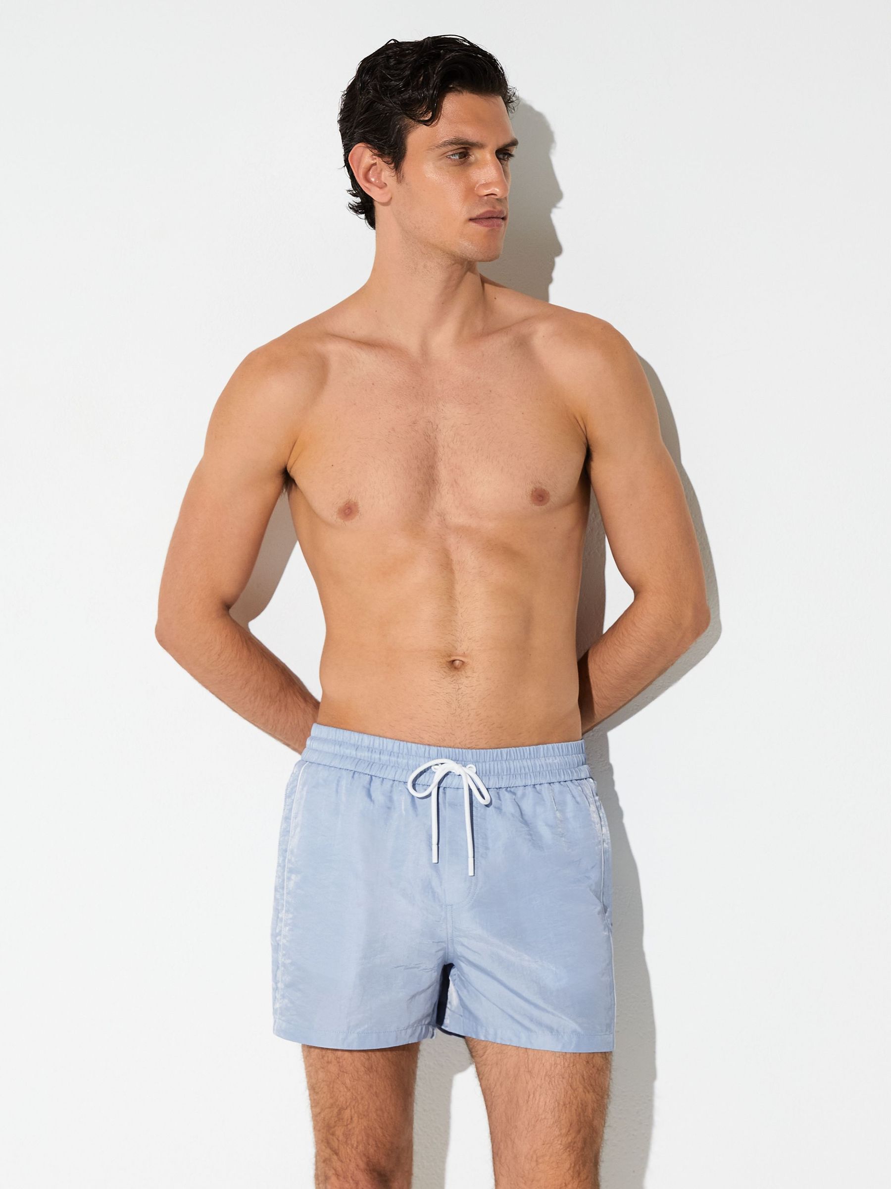 Piped Drawstring Swim Shorts in Soft Blue - image 2