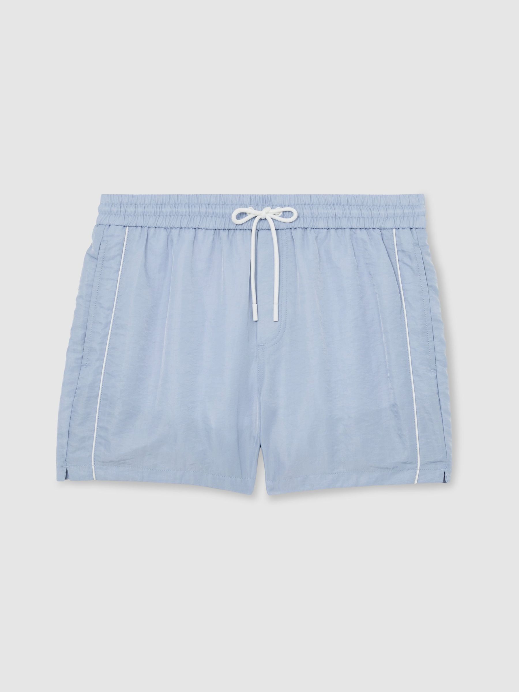 Piped Drawstring Swim Shorts in Soft Blue - image 1