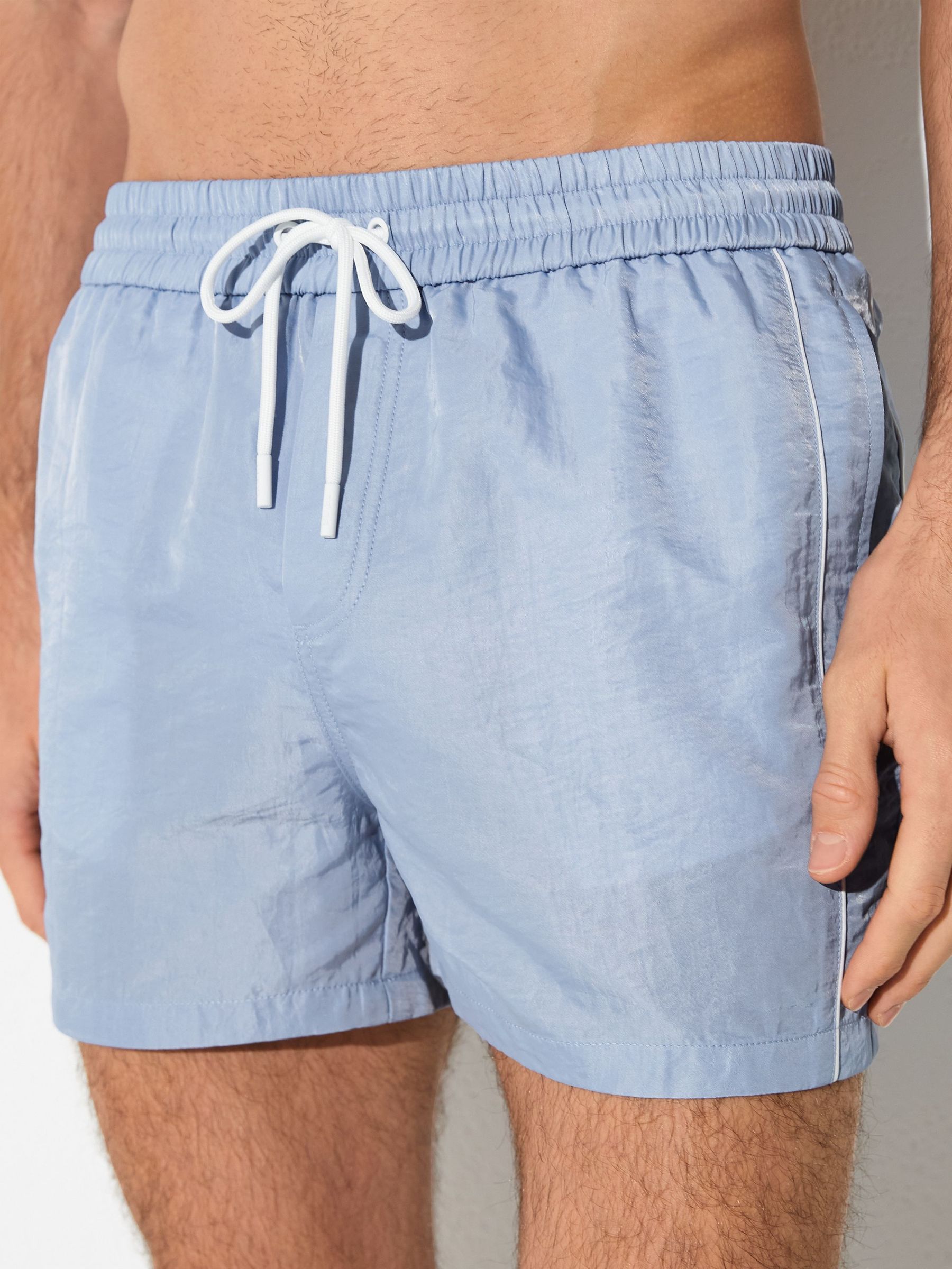 Piped Drawstring Swim Shorts in Soft Blue - image 5