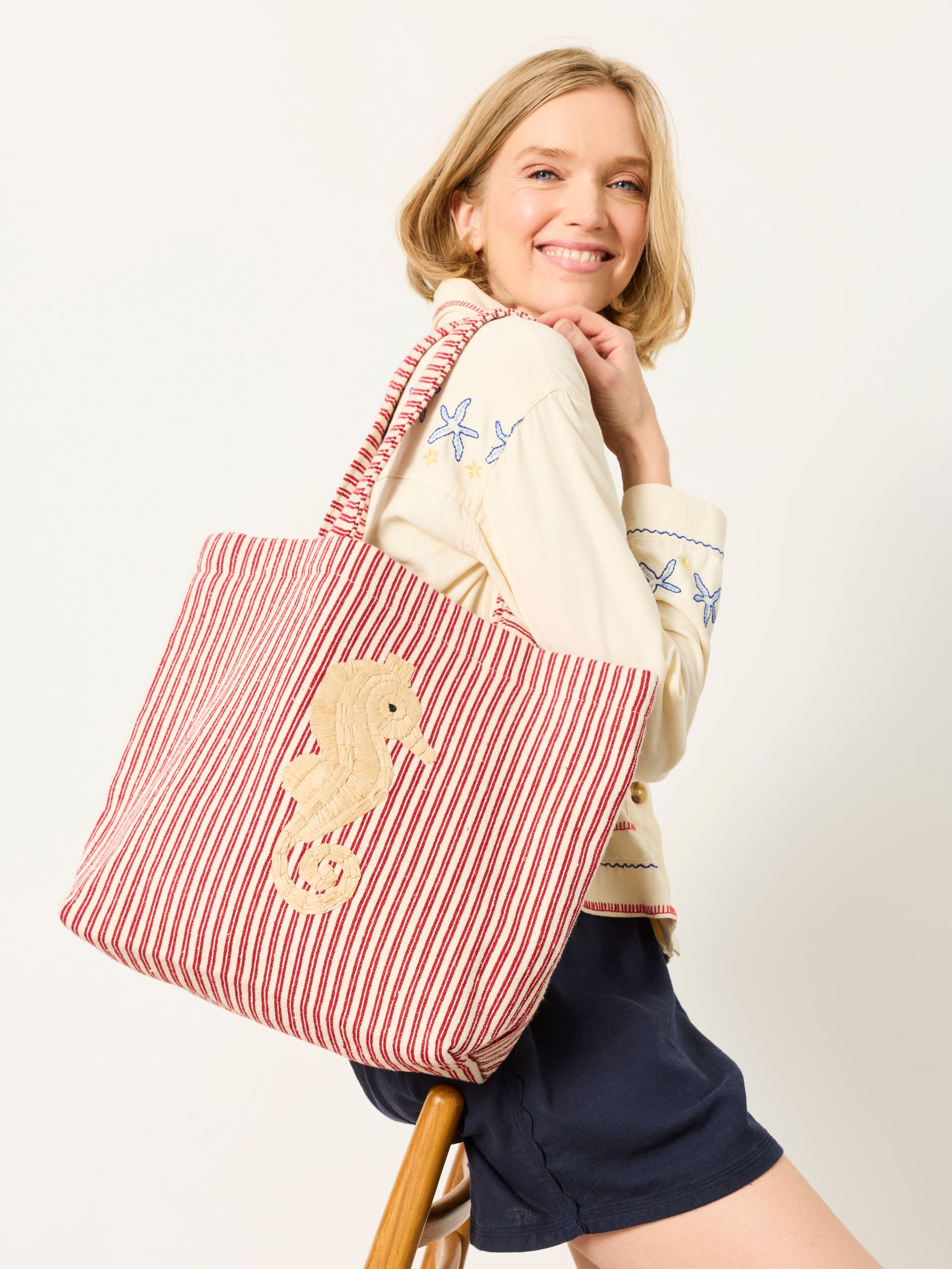Red Stripe Seahorse Tote Bag - Image 1 of 5