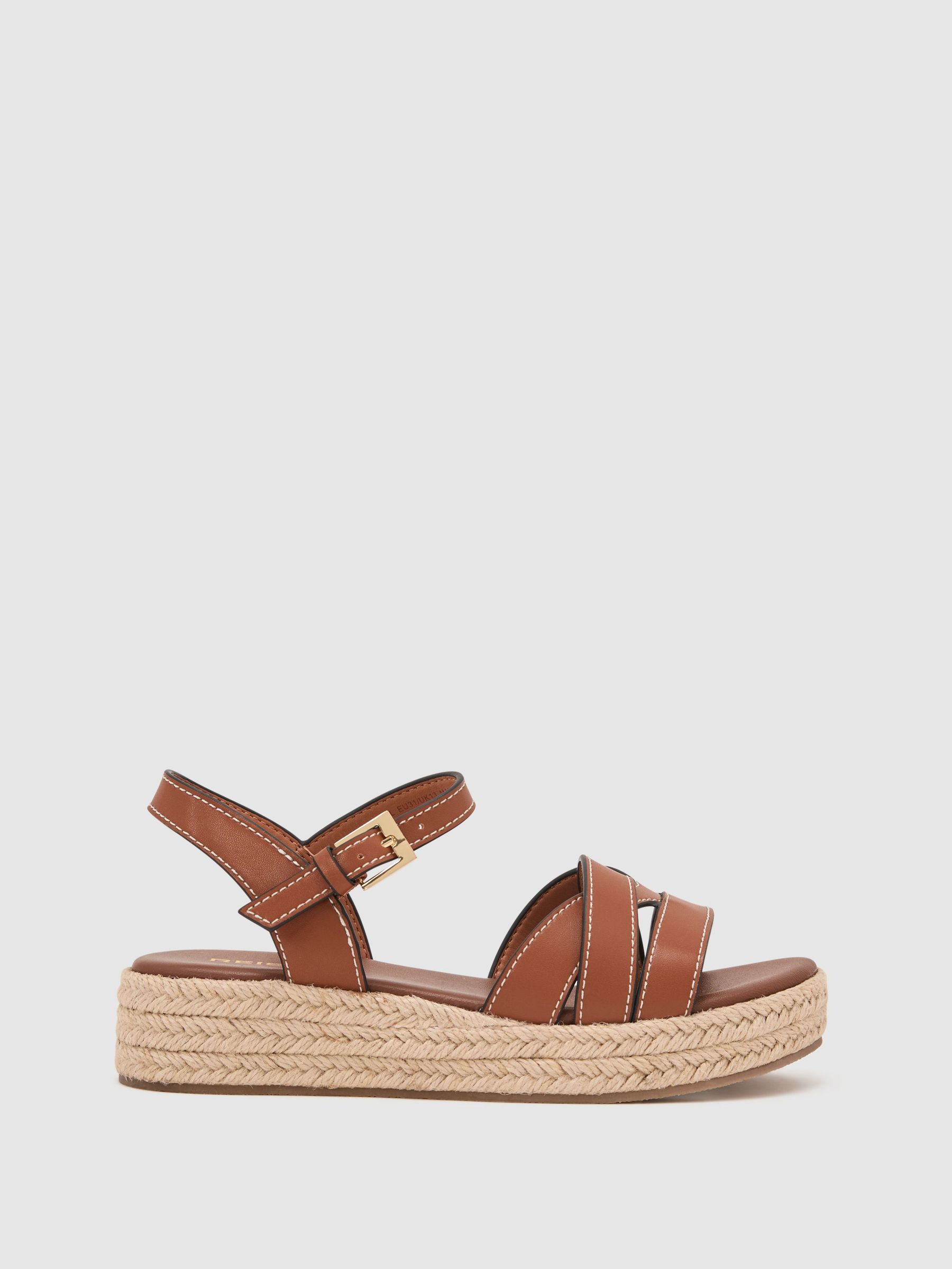Girls Leather Strappy Flatform Sandals in Tan - Image 1 of 5
