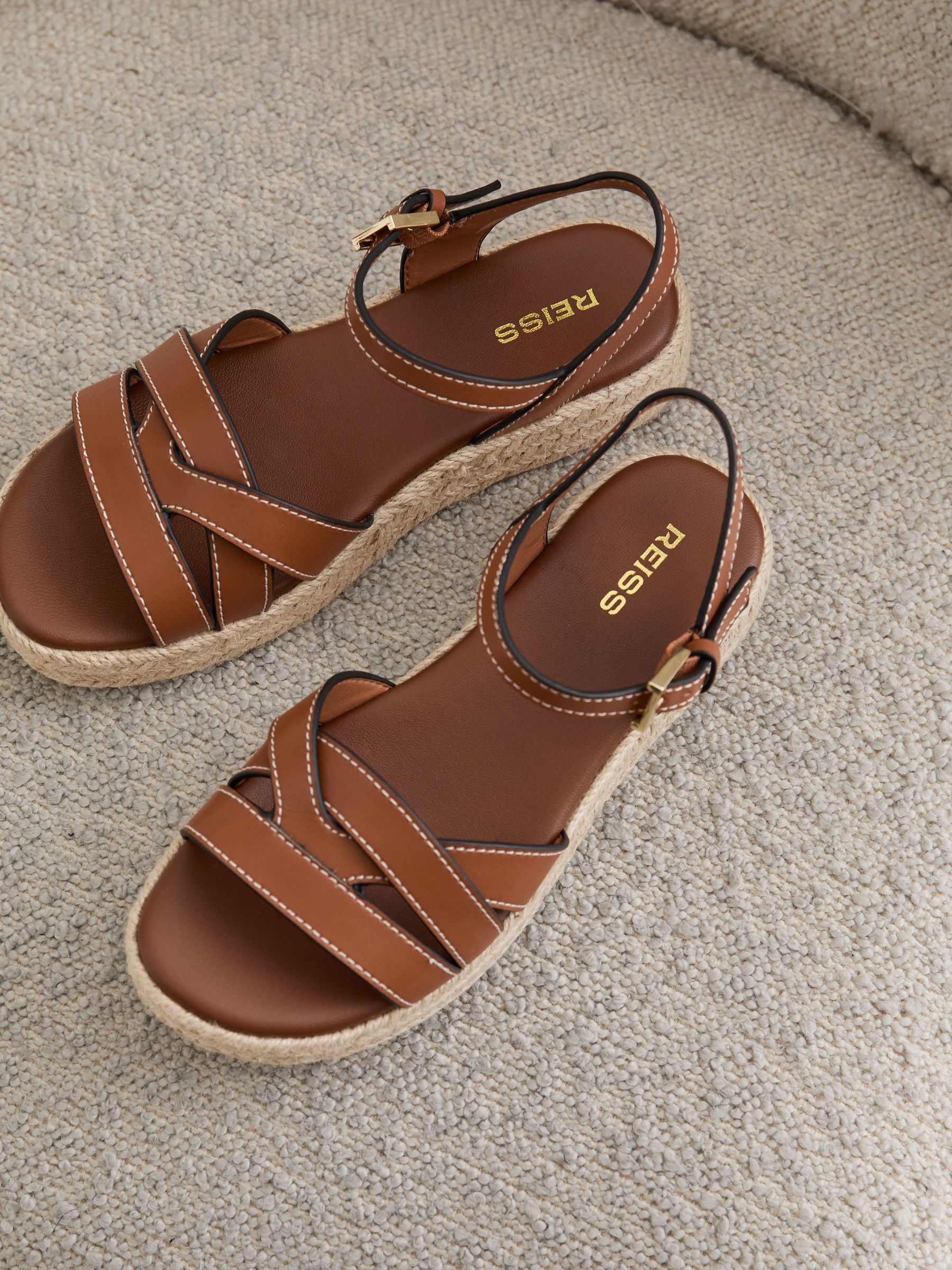 Girls Leather Strappy Flatform Sandals in Tan - Image 2 of 5