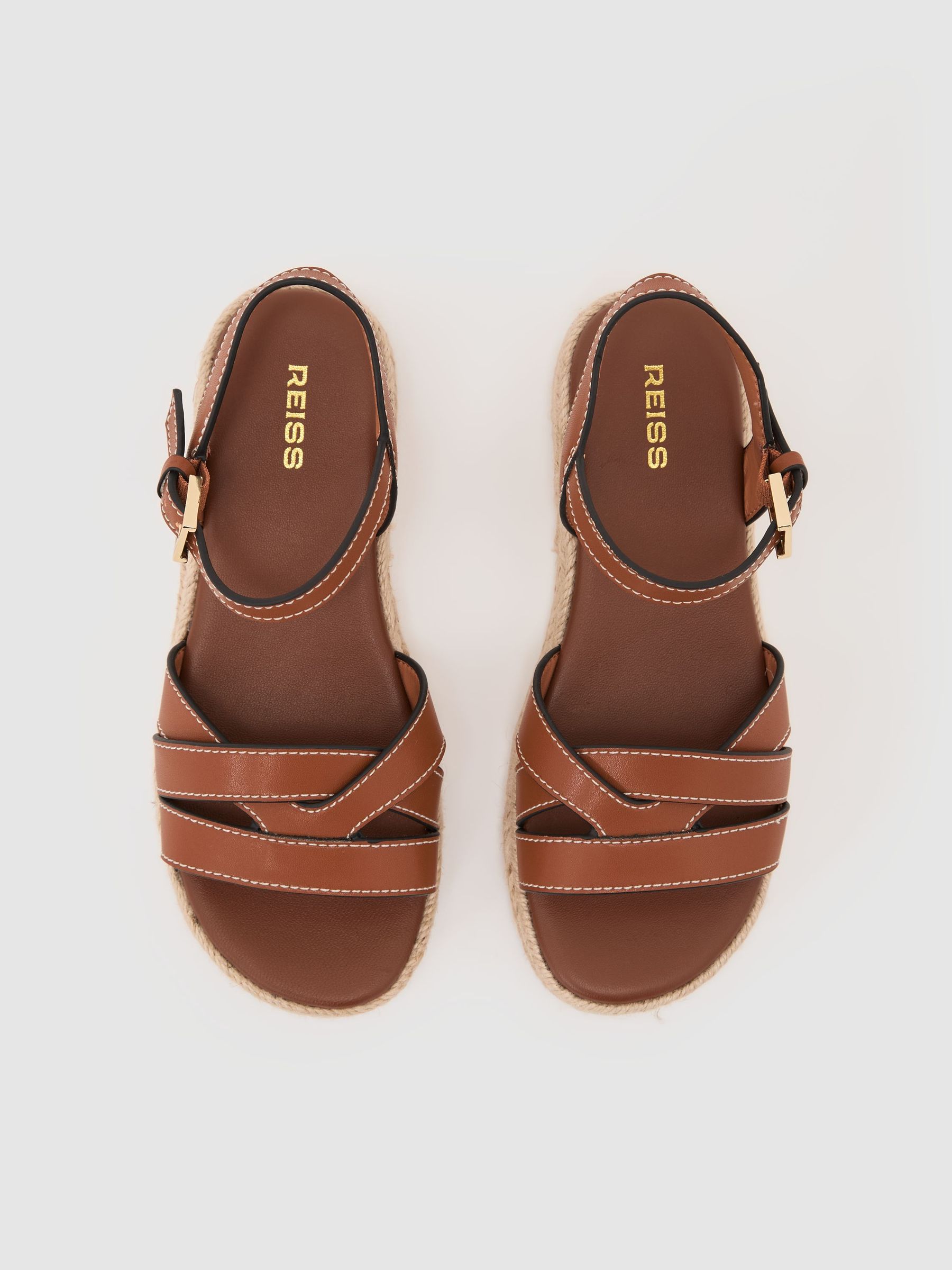 Girls Leather Strappy Flatform Sandals in Tan - Image 3 of 5