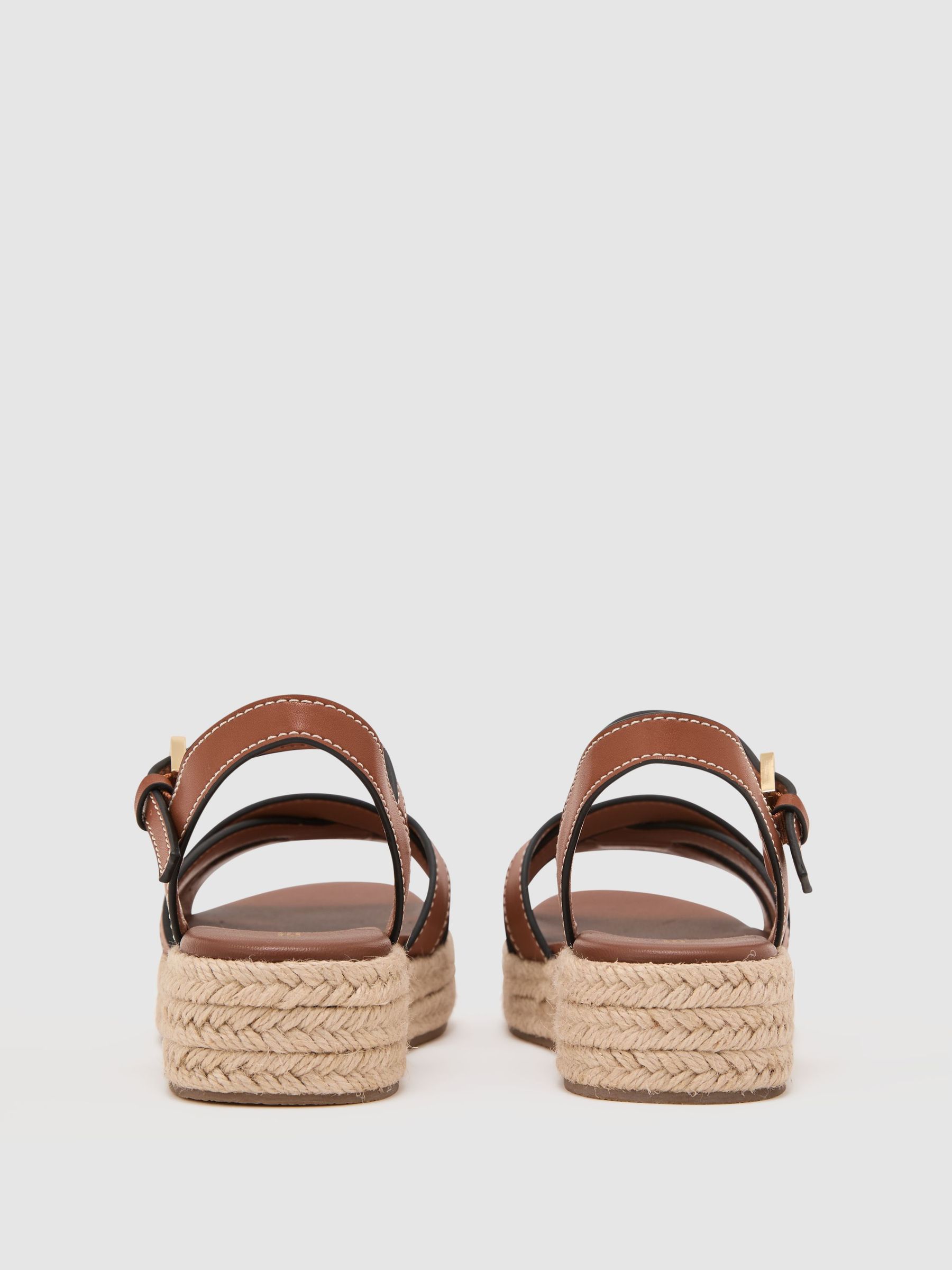 Girls Leather Strappy Flatform Sandals in Tan - Image 4 of 5