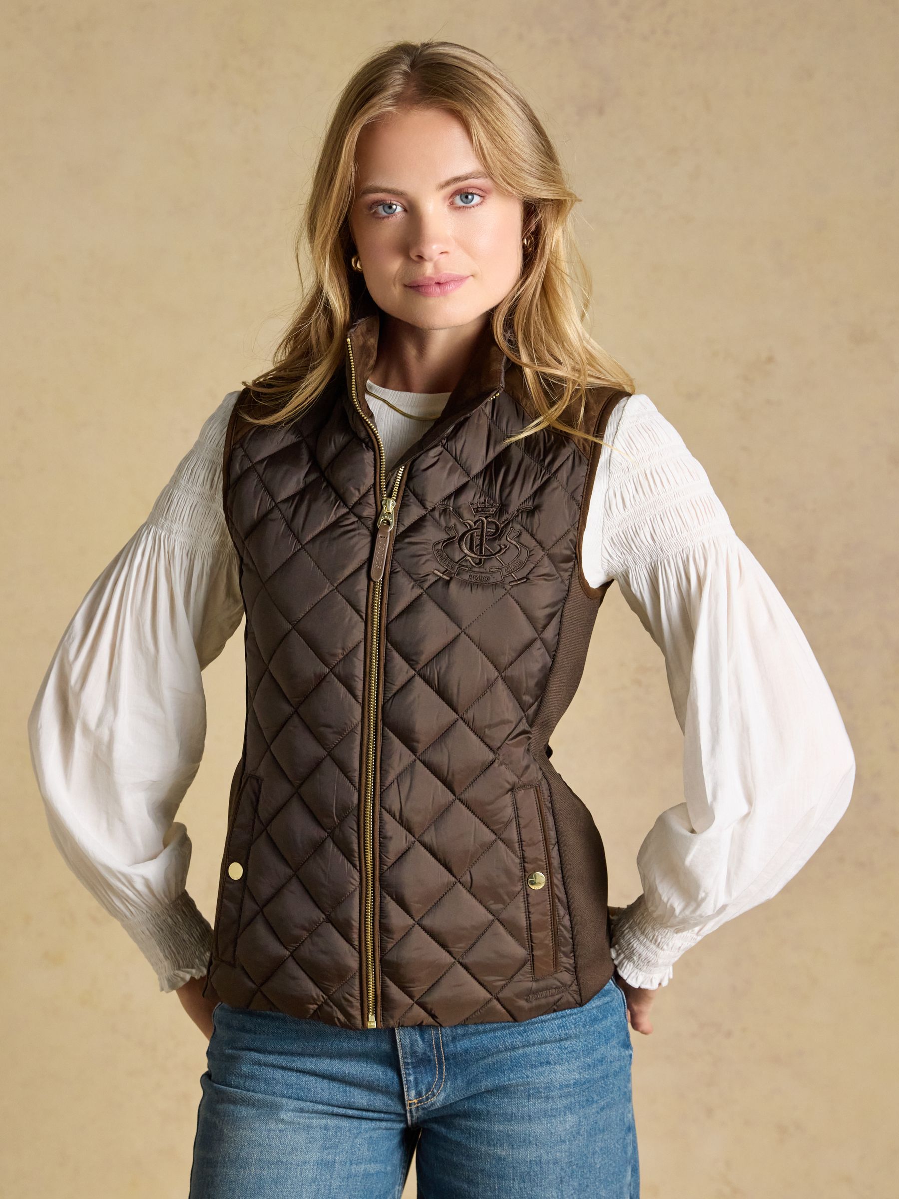Braemar Luxe Chocolate Brown Showerproof Diamond Quilted Gilet - Image 1 of 10