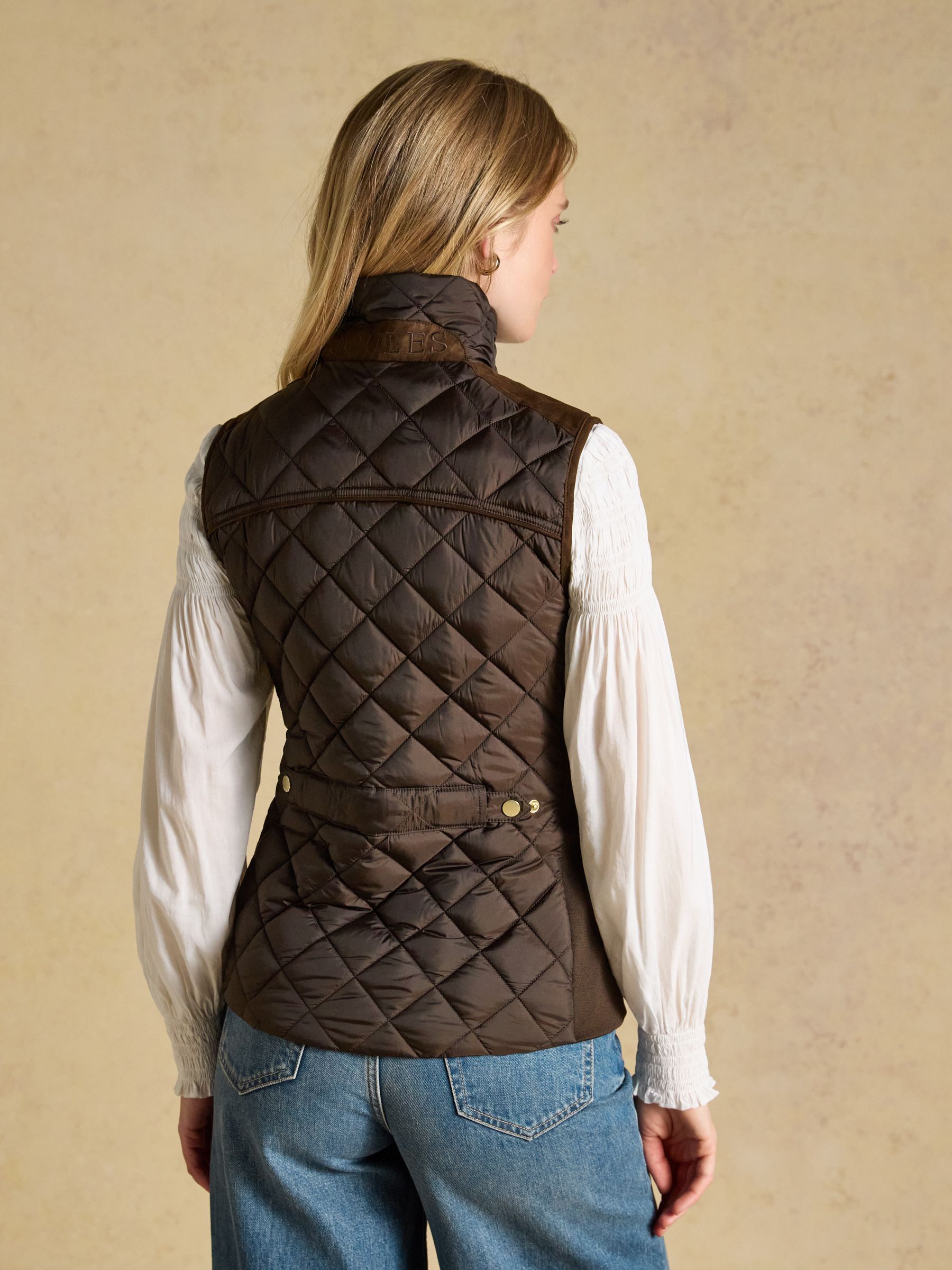 Braemar Luxe Chocolate Brown Showerproof Diamond Quilted Gilet - Image 2 of 10 Braemar Luxe Chocolate Brown Showerproof Diamond Quilted Gilet - Image 2 of 10