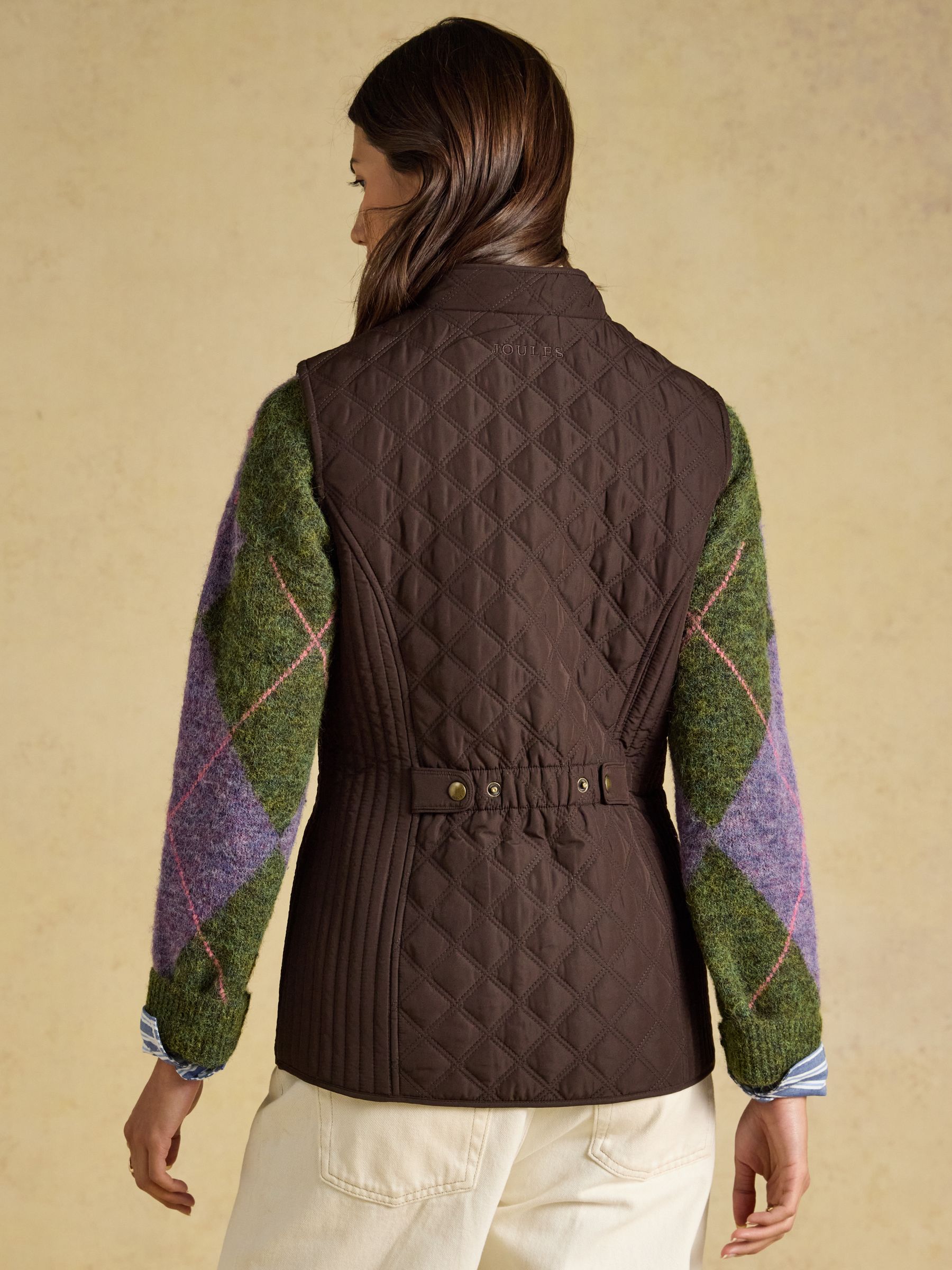 Minx Chocolate Brown Showerproof Diamond Quilted Gilet - Image 2 of 8
