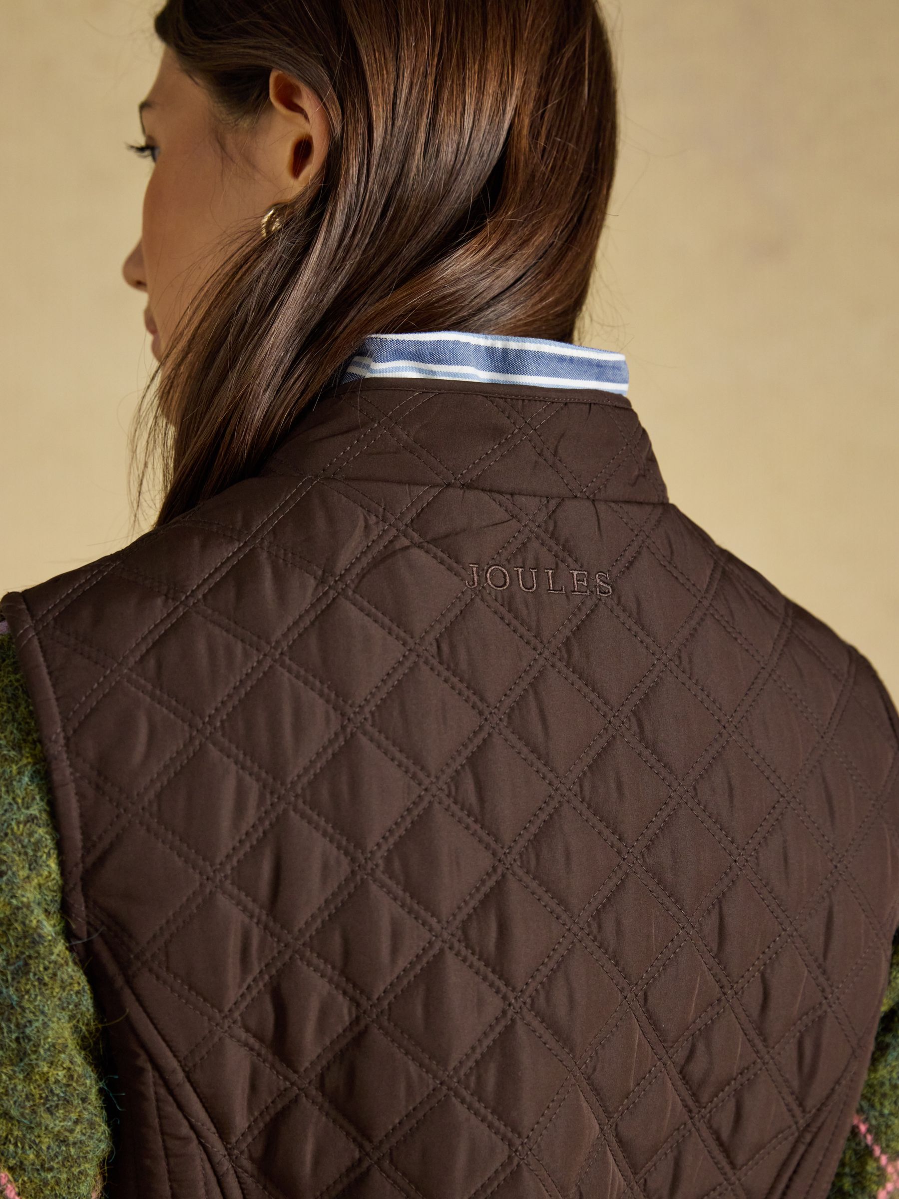Minx Chocolate Brown Showerproof Diamond Quilted Gilet - Image 6 of 8