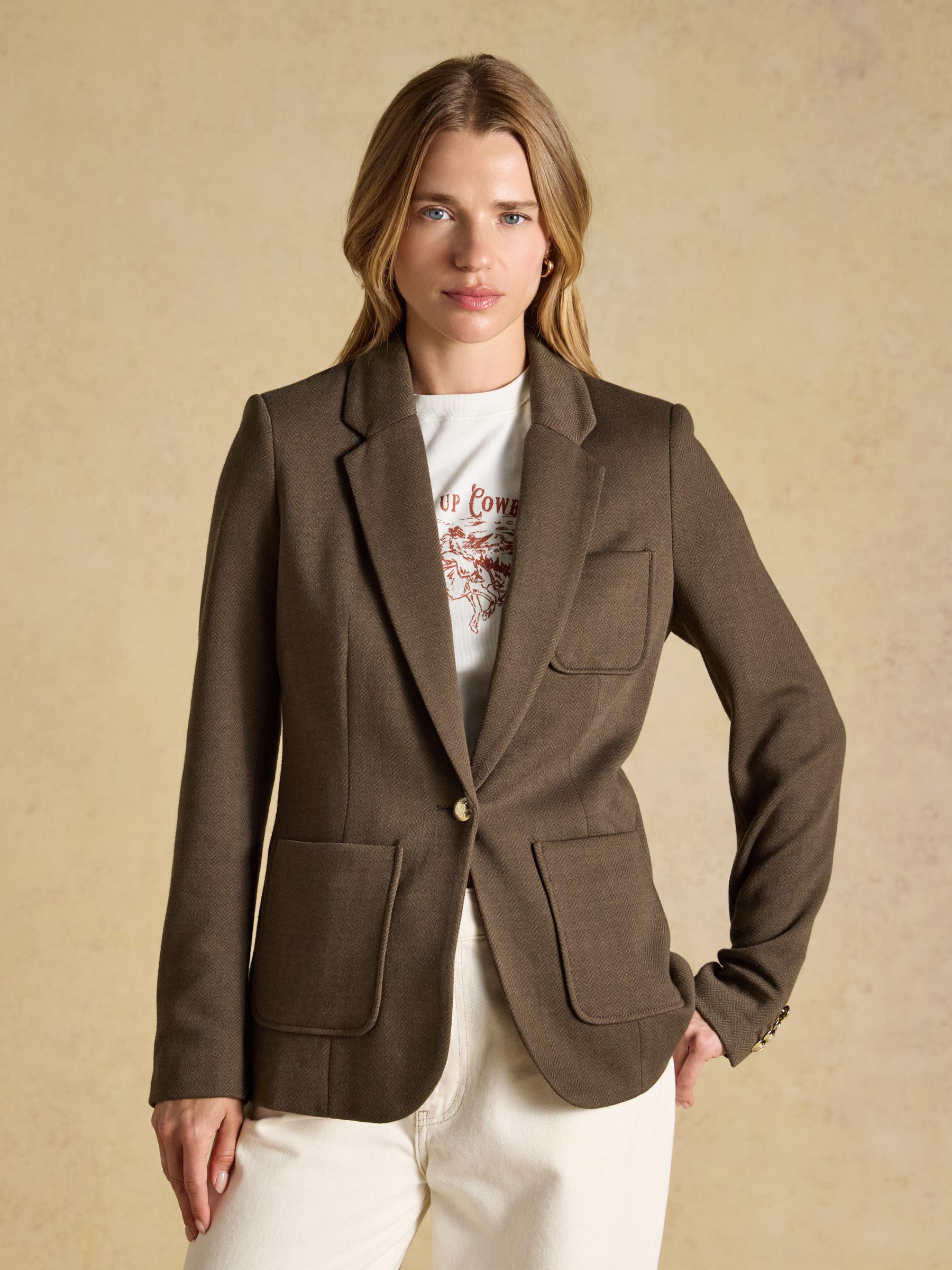 Albury Chocolate Brown Badged Jersey Blazer - Image 1 of 10