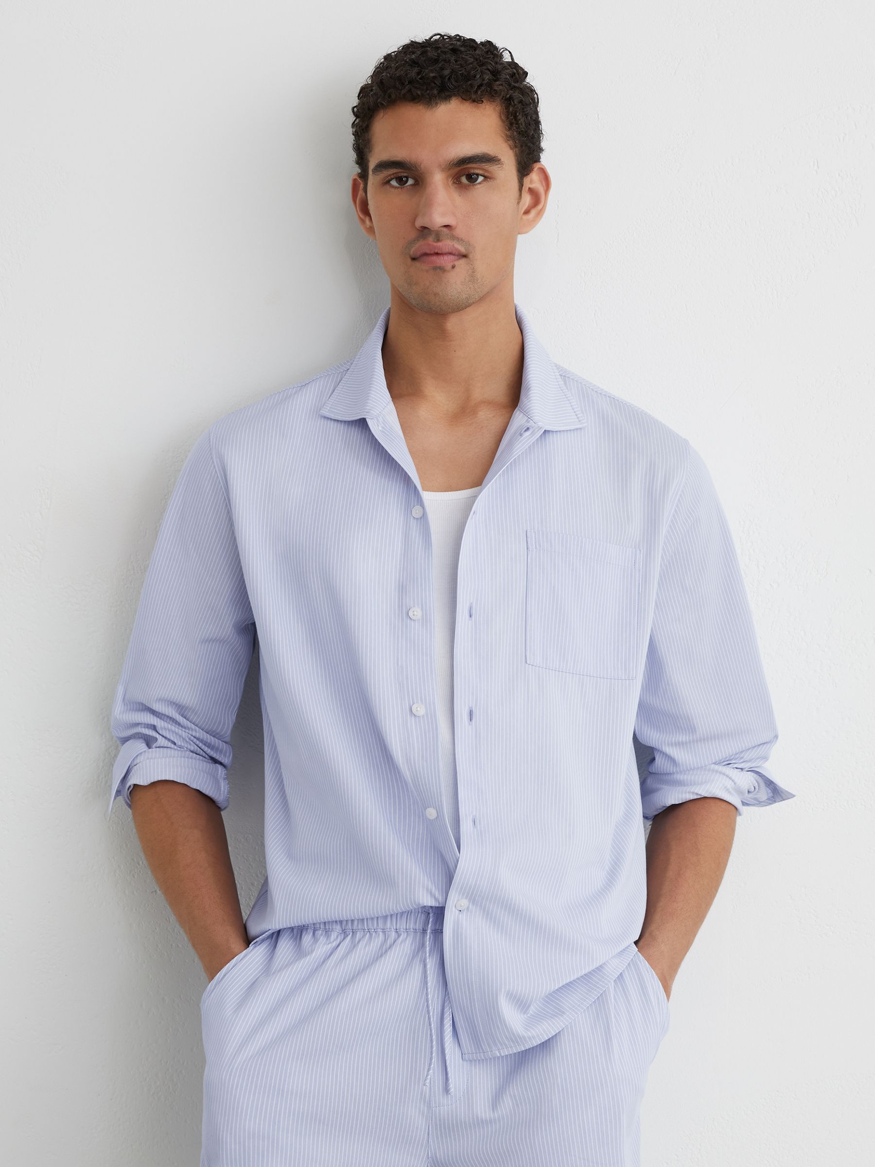 Pinstripe Regular-Fit Long-Sleeve Shirt With Cotton in Soft Blue - image 2