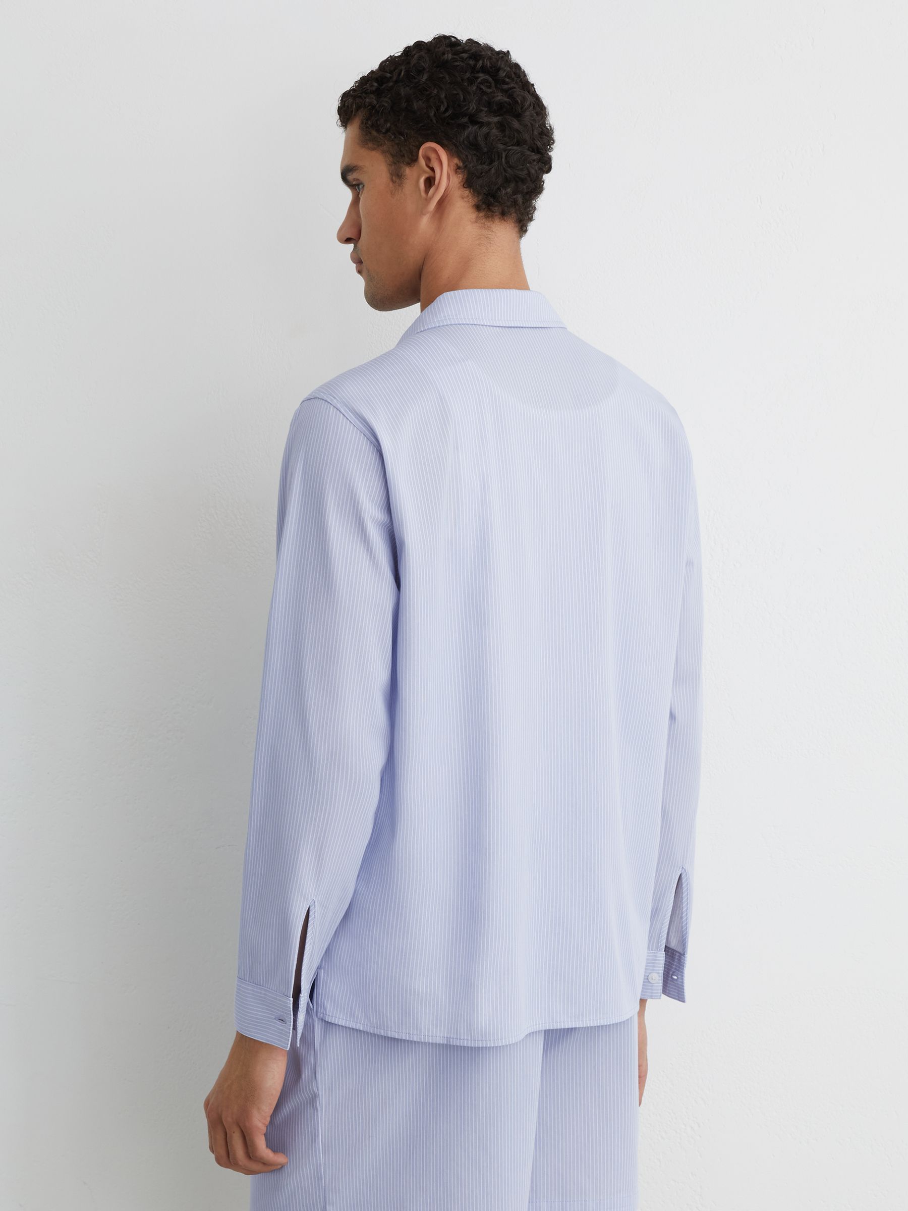 Pinstripe Regular-Fit Long-Sleeve Shirt With Cotton in Soft Blue - image 5