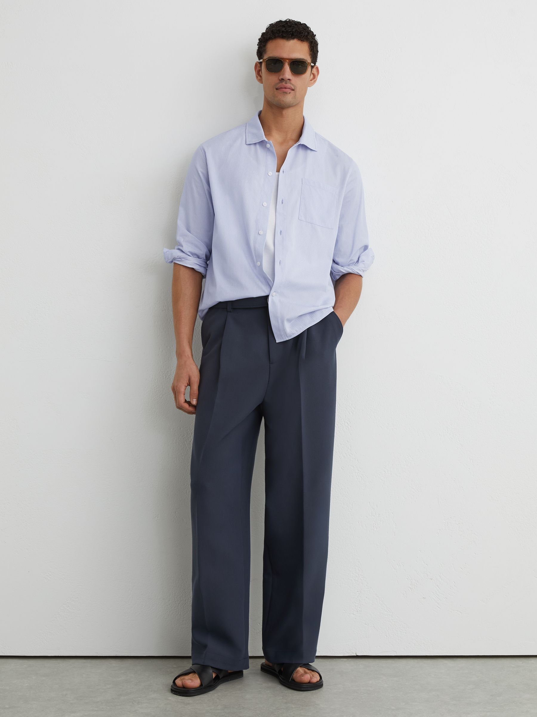 Pinstripe Regular-Fit Long-Sleeve Shirt With Cotton in Soft Blue - image 4