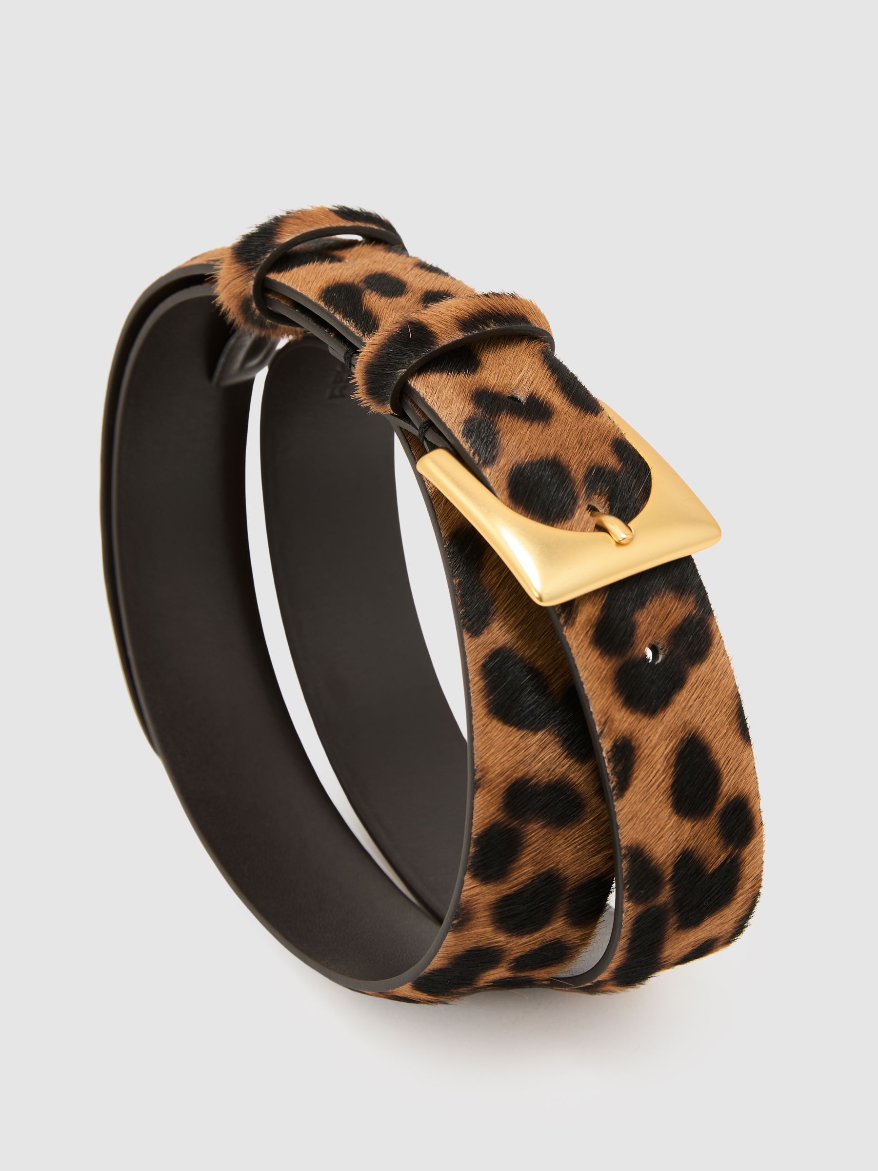Pony-Hair Leopard Square-Buckle Belt in Animal - Image 4 of 4