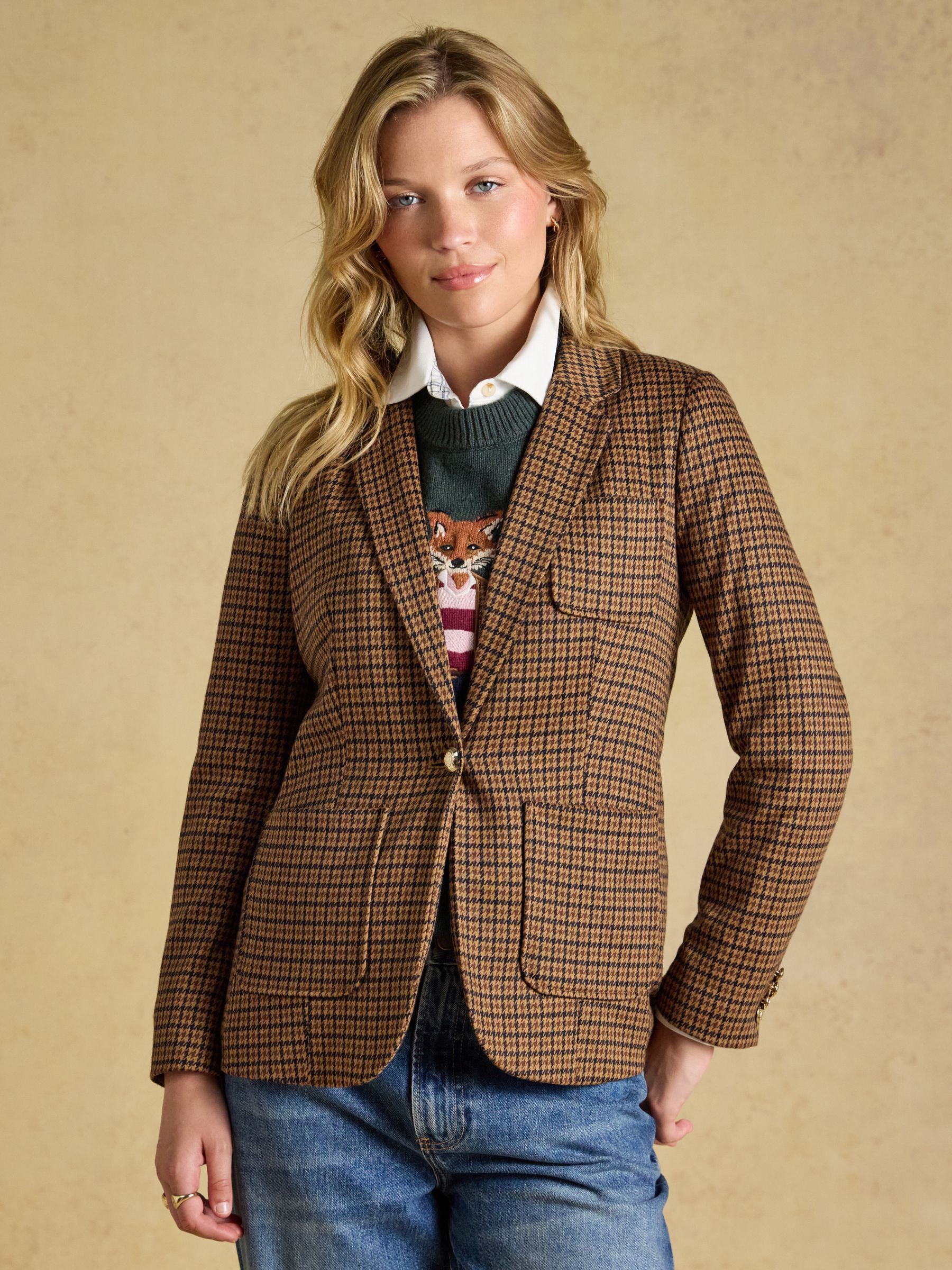 Albury Check Jersey Blazer - Image 1 of 8 Albury Check Jersey Blazer - Image 1 of 8