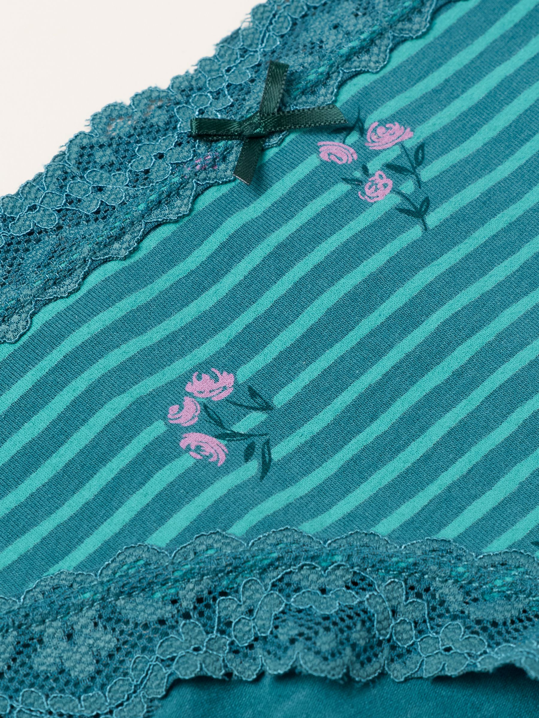 Green Stripe Floral Classic Knickers - Image 2 of 2 Green Stripe Floral Classic Knickers - Image 2 of 2