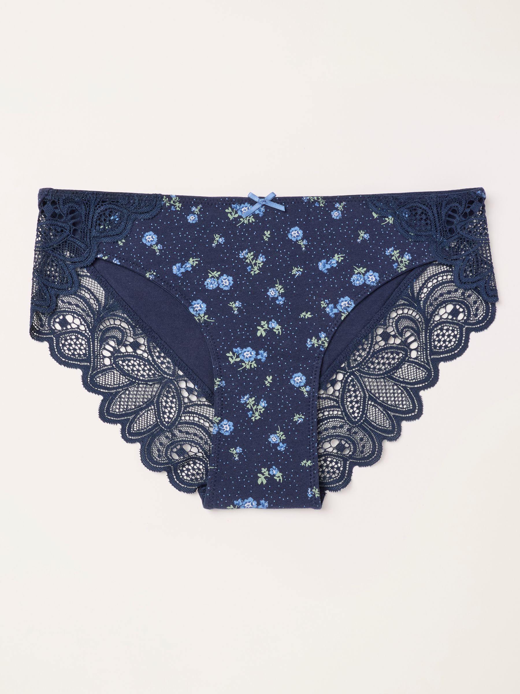 Navy Floral Polka Dot Brazilian Knickers - Image 1 of 2 Navy Floral Polka Dot Brazilian Knickers - Image 1 of 2