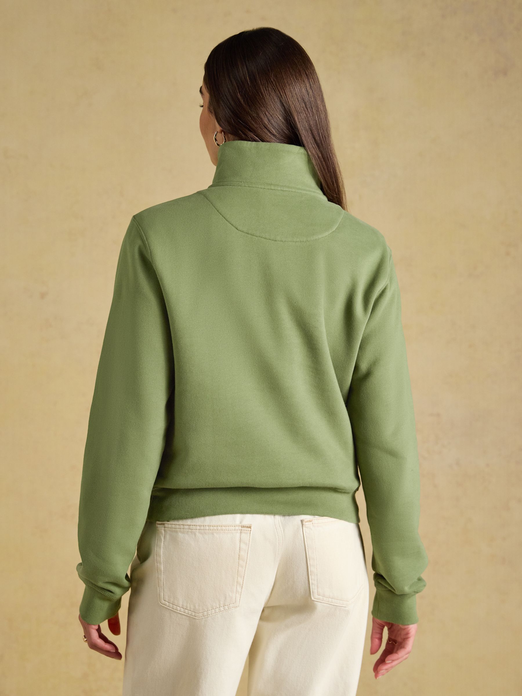 Olive Green Brushed Cotton Blend Embroidered Quarter Zip Sweatshirt - Image 2 of 8