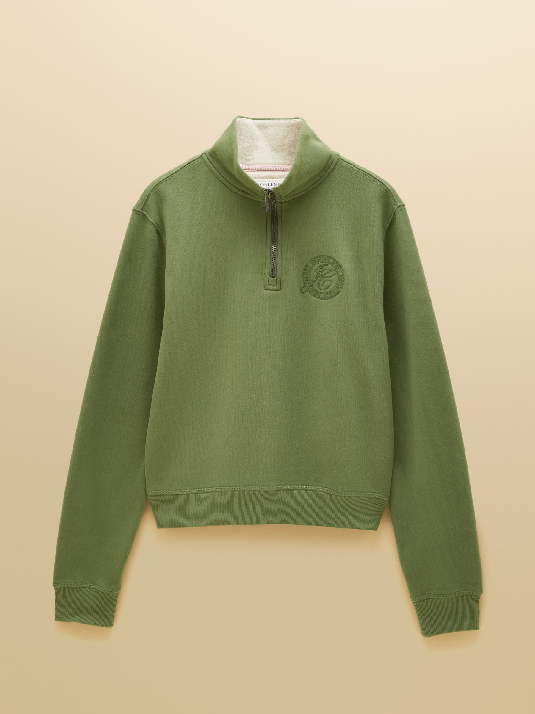 Olive Green Brushed Cotton Blend Embroidered Quarter Zip Sweatshirt - Image 8 of 8