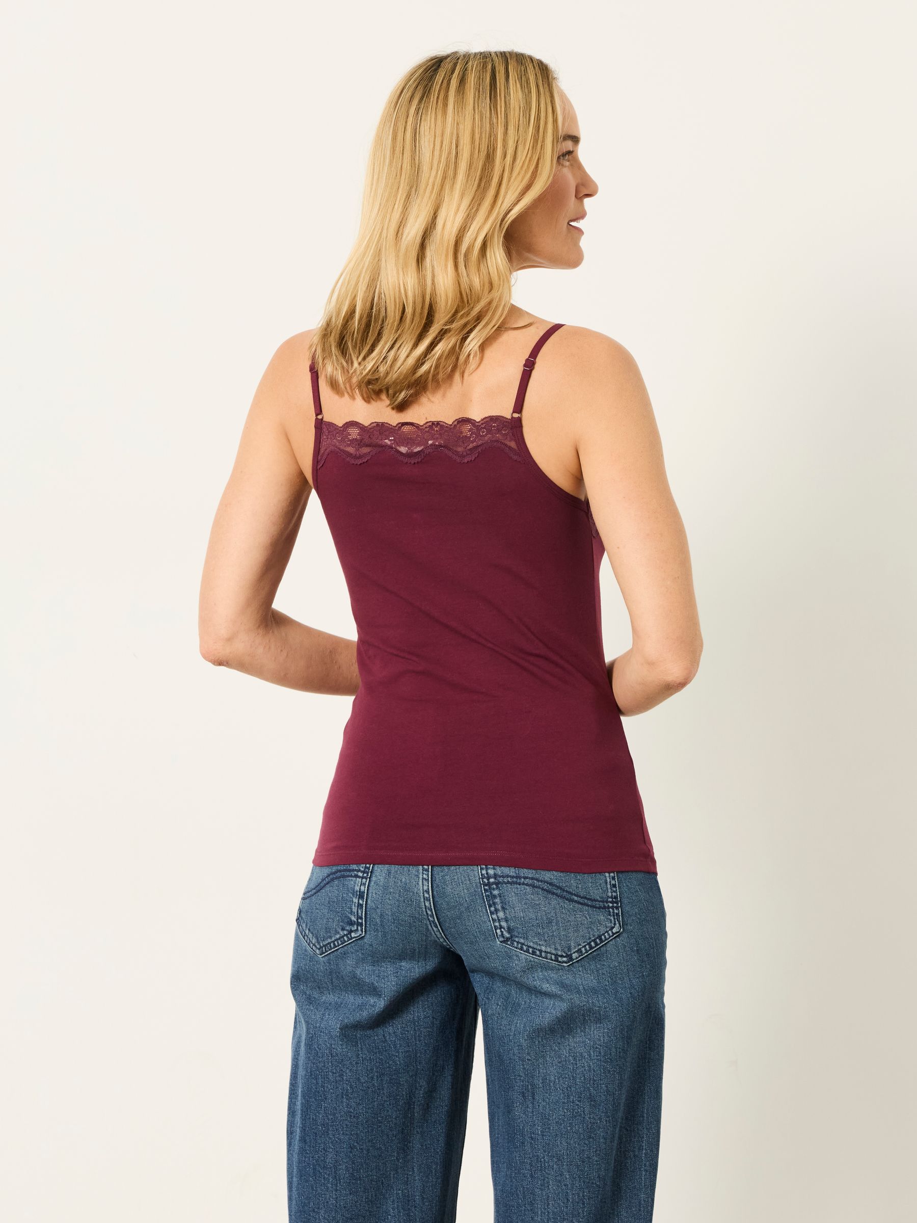 Lace V-Neck Vest in Burgundy Red - Image 2 of 6
