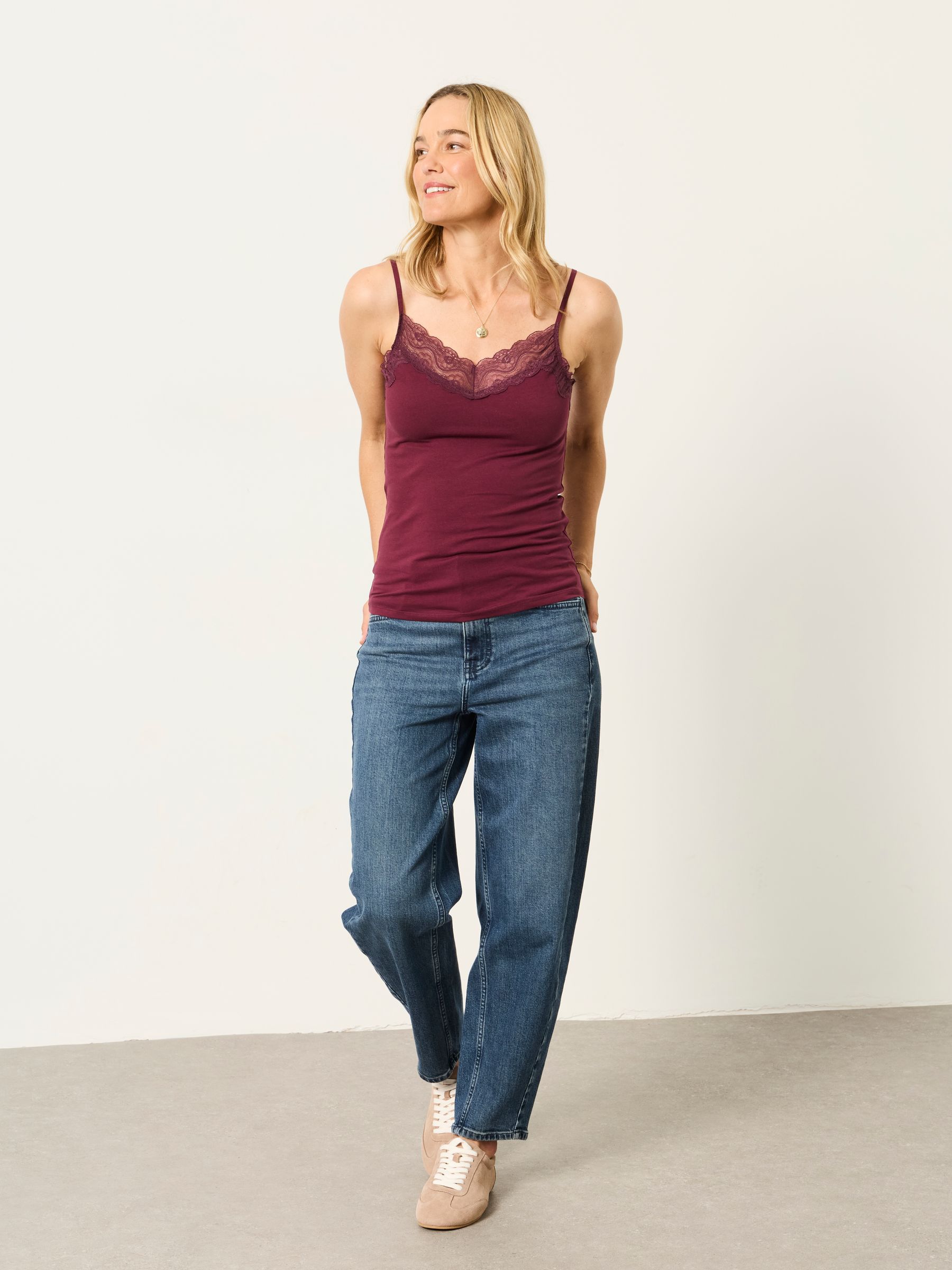 Lace V-Neck Vest in Burgundy Red - Image 4 of 6