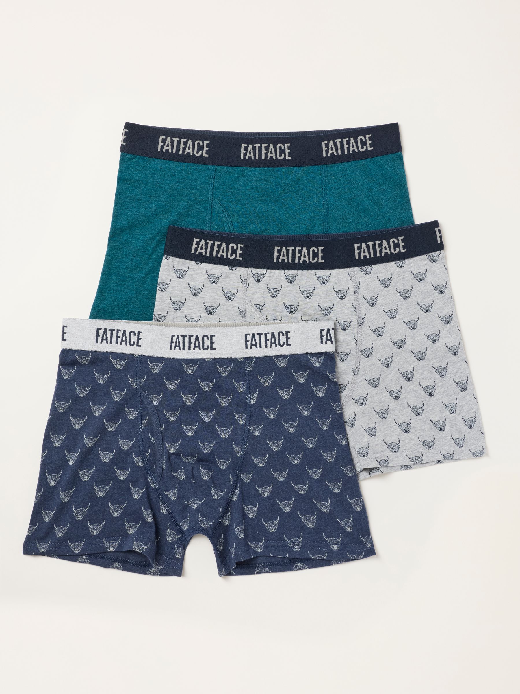 Teal Blue 3 Pairs of Highland Cow Print Boxers - Image 1 of 3